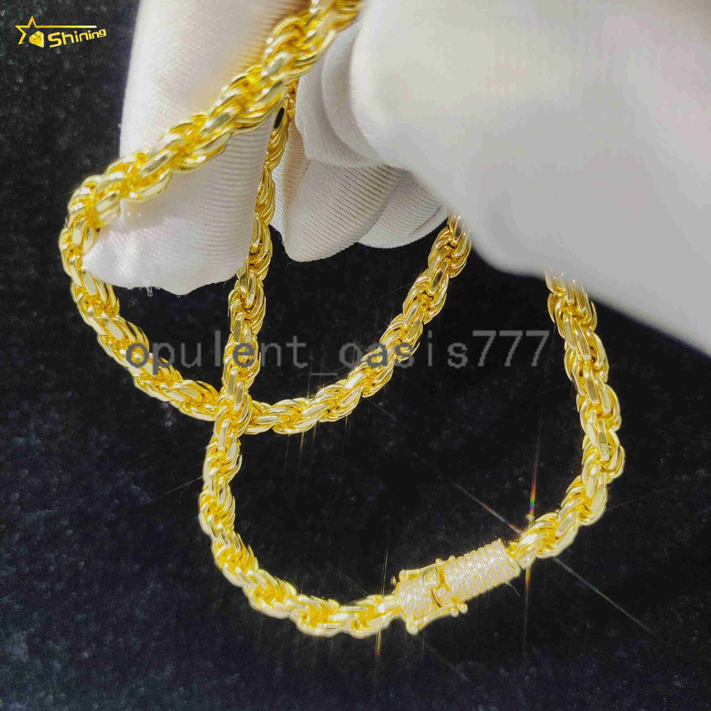 Hip Hop Jewelry Iced Out Fashion Cuban Link Necklace 6MM Solid Silver Moissanite Rope Chain for Men Women