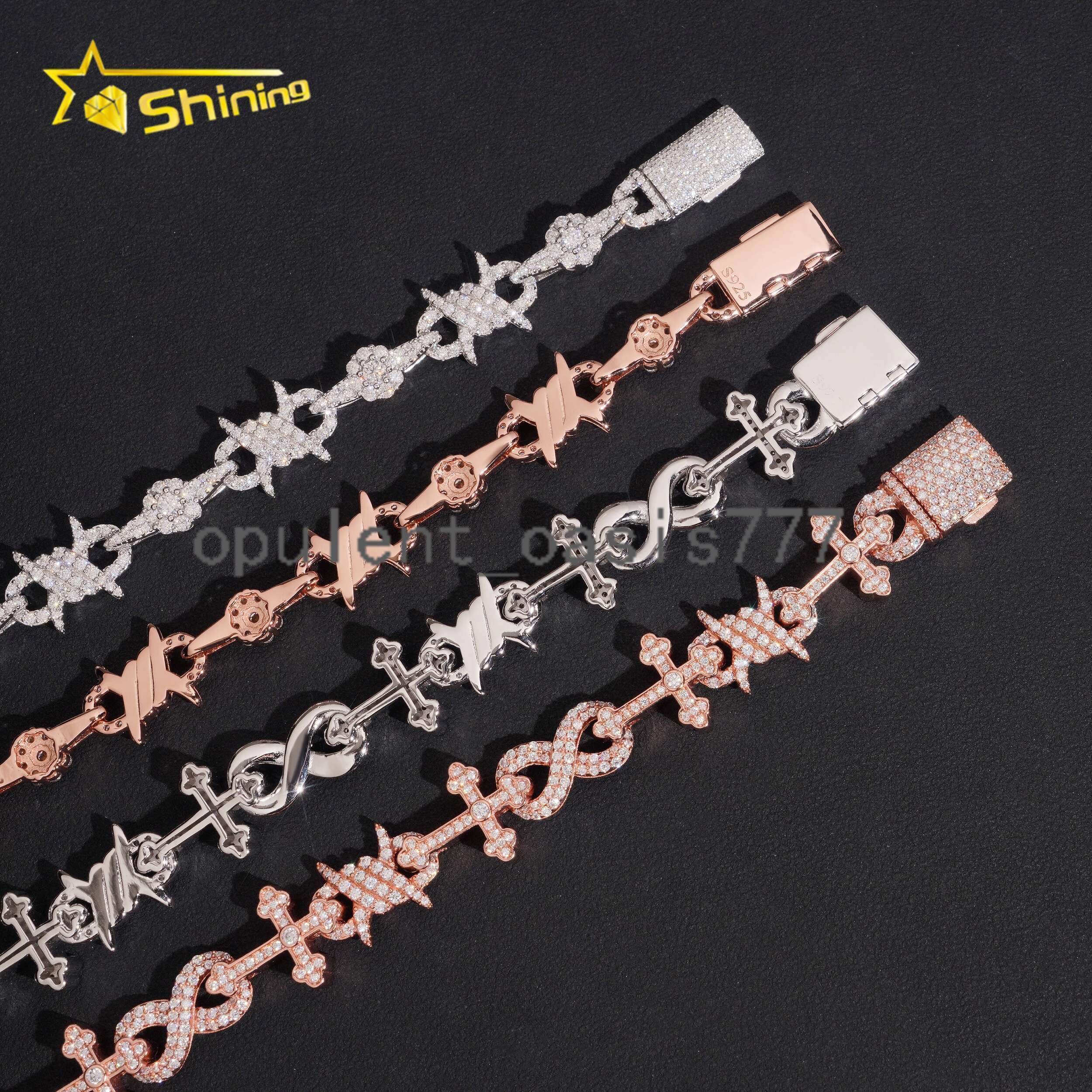 Iced Out 925 Silver Infinity Moissanite Cuban Bracelet Collection Hip Hop Jewelry Cross Style VVS Moissanite Bracelet Men