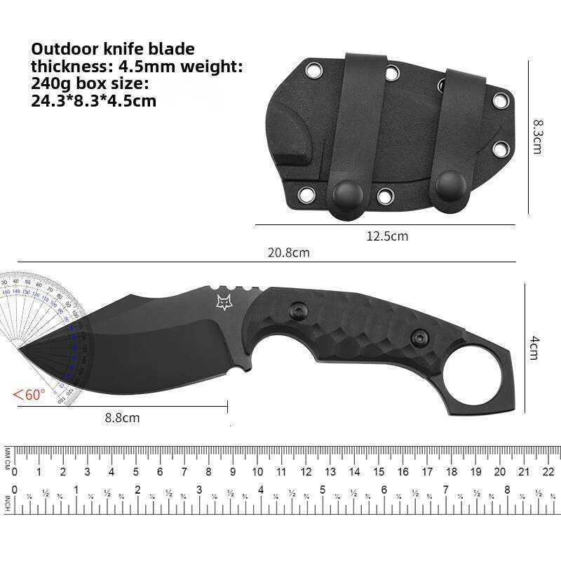 Cross-border bestseller Fox 633 outdoor survival straight with integrated K sheath, tactical knife, high hardness, sharp pocket knife