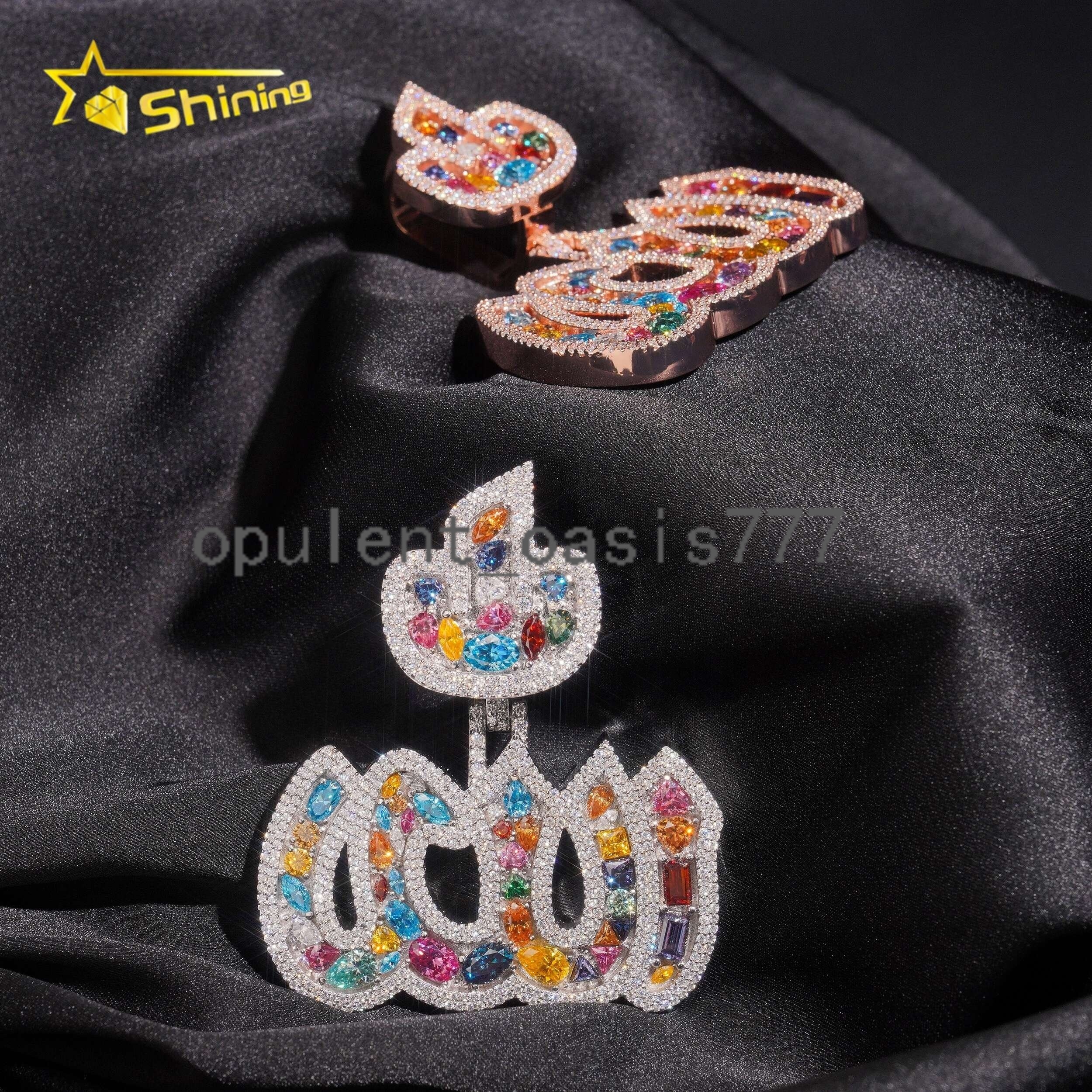 New Fashion Luxury Hip Hop Multi-color Allah Men 925 Sterling Silver Moissanite Iced Out Pendant