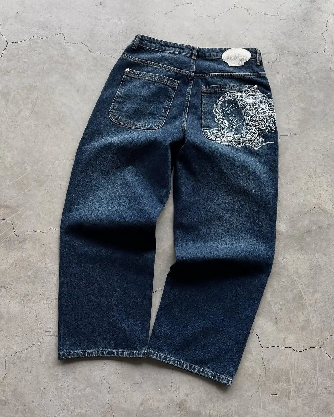 Mens Jeans Woman Face Embroidery Slim Straight Denim Stretch Cotton Casual Streetwear Vintage Style Daily Wear Multiple Sizes 260327