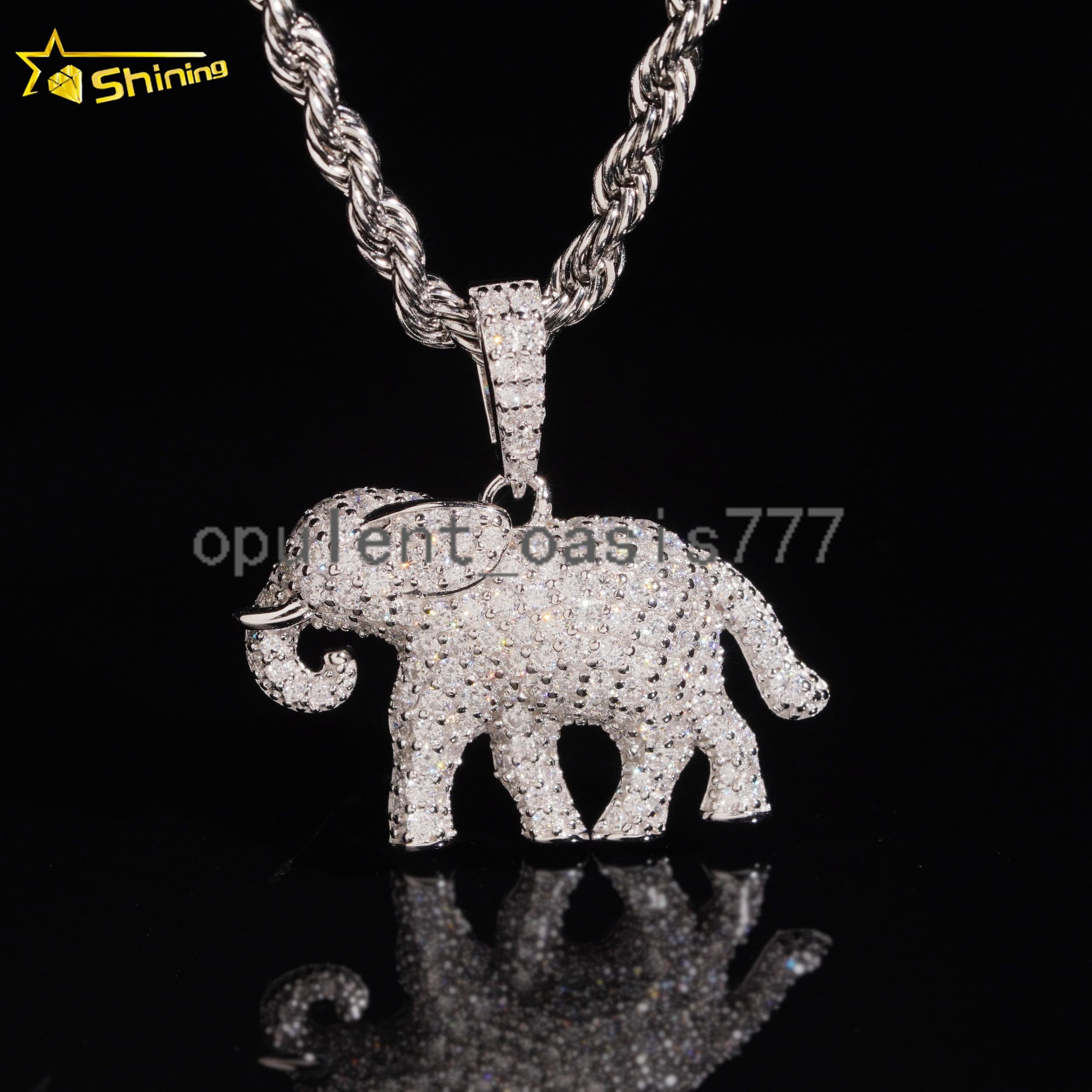 New Hip Hop Jewelry 925 Silver Gold Plated Moissanite Elephant Pendant GRA Certificated Custom Moissanite Pendant for Men