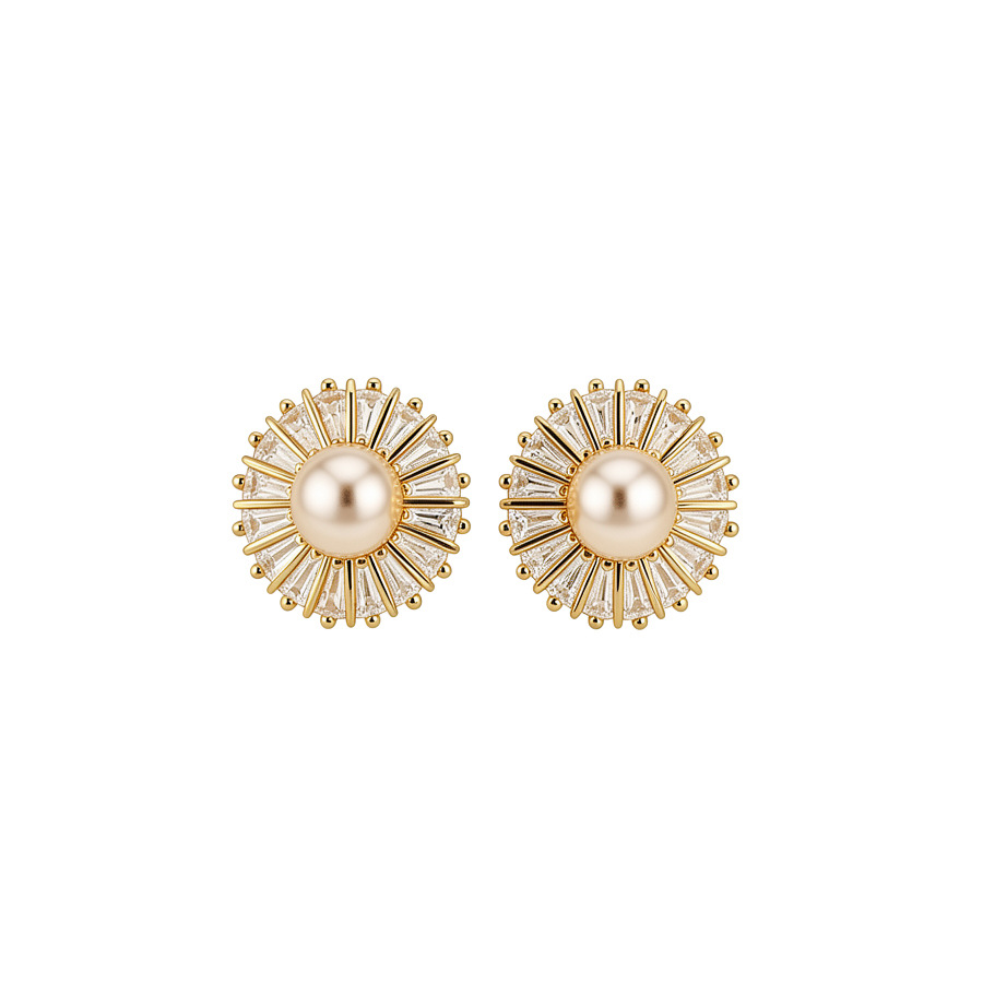 Silver needle zircon round flower pearl vintage simple fashion elegant earrings, light luxury high-end earrings for women - view 9
