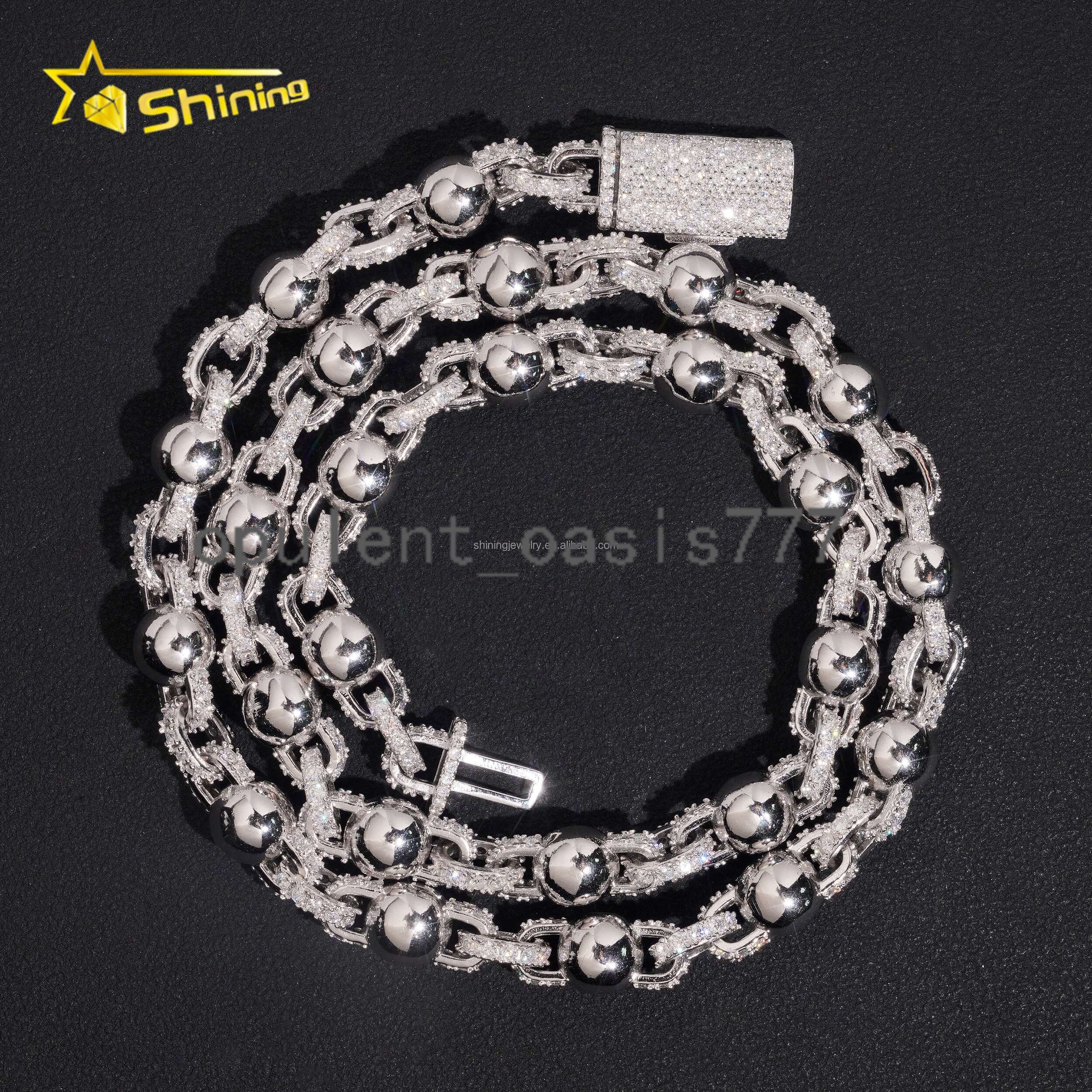 8mm Hot Selling Fashion GRA Certificate S925 Fully Stone Hip Hop Stylish Iced Out VVS Moissanite Ball Bead Infinity Rope Chain
