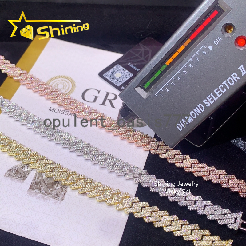 Hip Hop Jewelry Moissanite Cuban Bracelet 10MM 2 Rows 925 Sterling Silver Iced Out VVS Moissanite Miami Cuban Link Chain