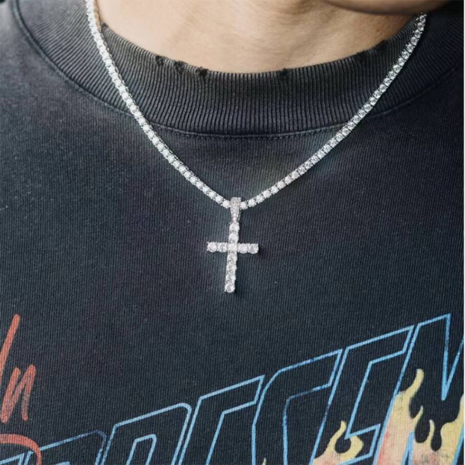 2026Ready to Ship S925 Silver Pendant with 2mm to 5mm Moissanite White Cross Pendant