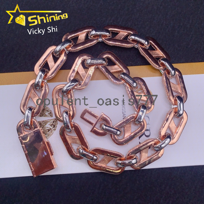 Rapper Luxury 20MM Big Size Two Tones Iced Out Moissanite Cuban Link Chain Hip Hop Jewelry 925 Silver Infinity Chain Men