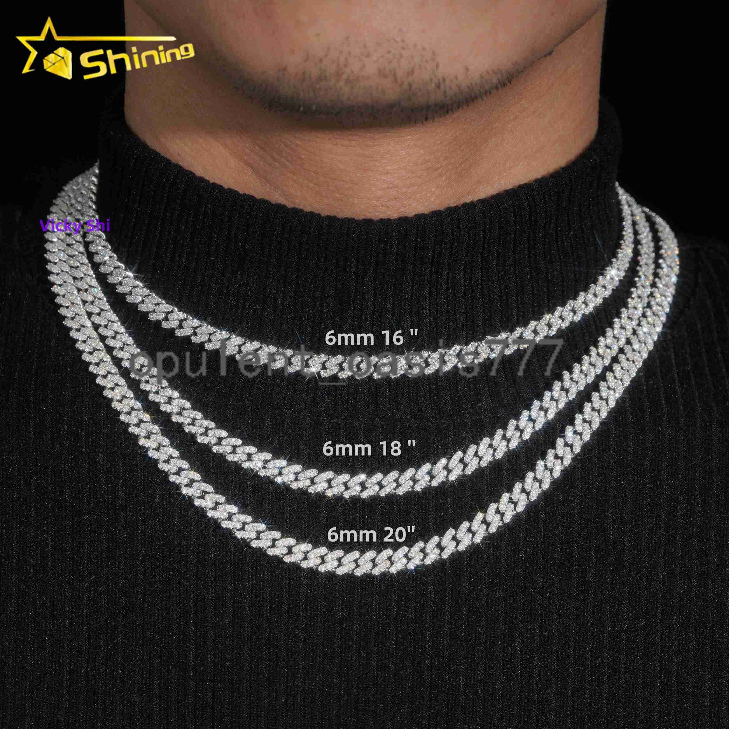 Hot Selling Hip Hop Cuban Necklace Iced Out 925 Sterling Silver Gold Plated 6MM VVS Moissanite Diamond Cuban Link Chain