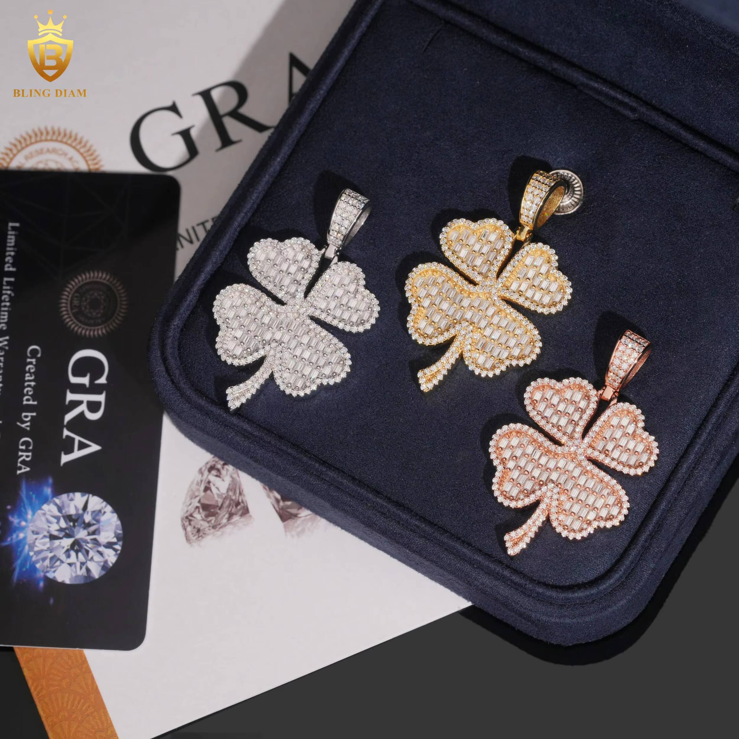 Factory Outlet VVS Moissanite Pendant Men 925 Silver Charm Pendant HipHop Four Leaf Clover Pendant Iced Out Moissanite Pendant