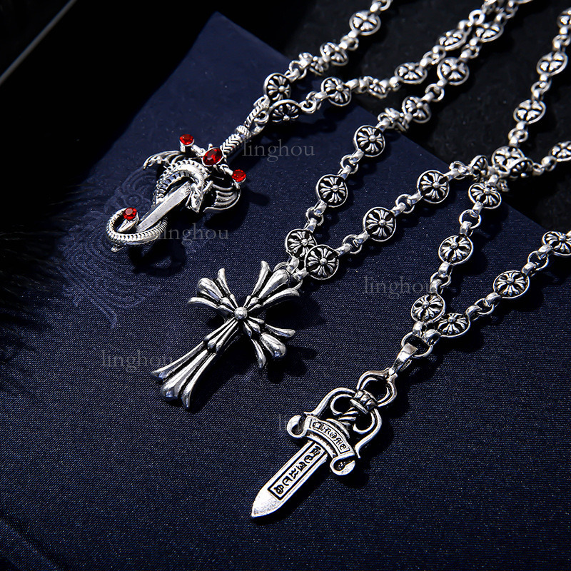 Hip Hop Style Designer Necklace 2026 Luxury Brand Women's Jewelry Fashion Retro Silver Electroplated Silver Sword Pendant Cross Necklace Trendy M
