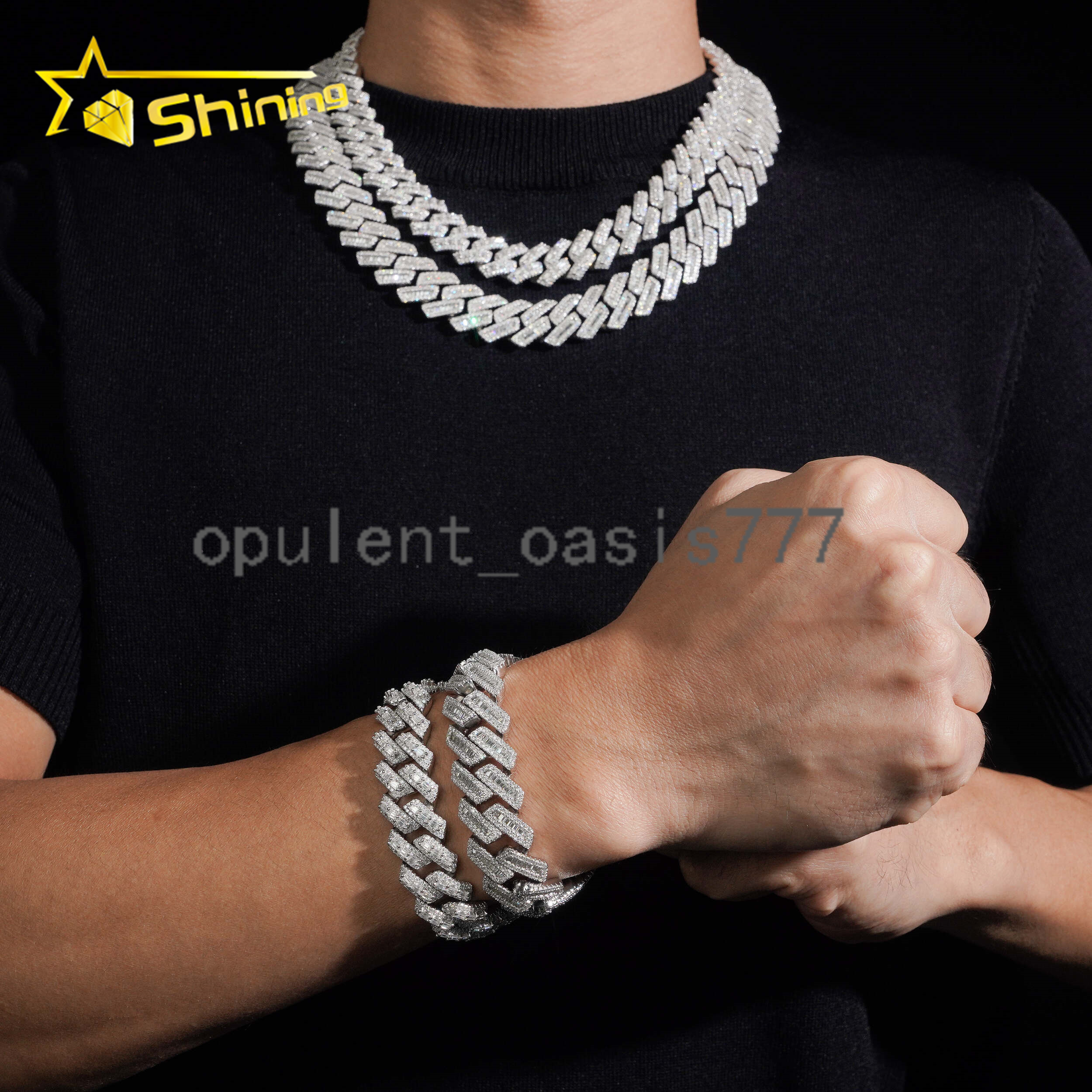 925 Silver Luxury 16mm 18mm Baguette Moissanite Diamond Cuban Link Chain Fine Jewelry Custom Iced Out Men Cuban Link