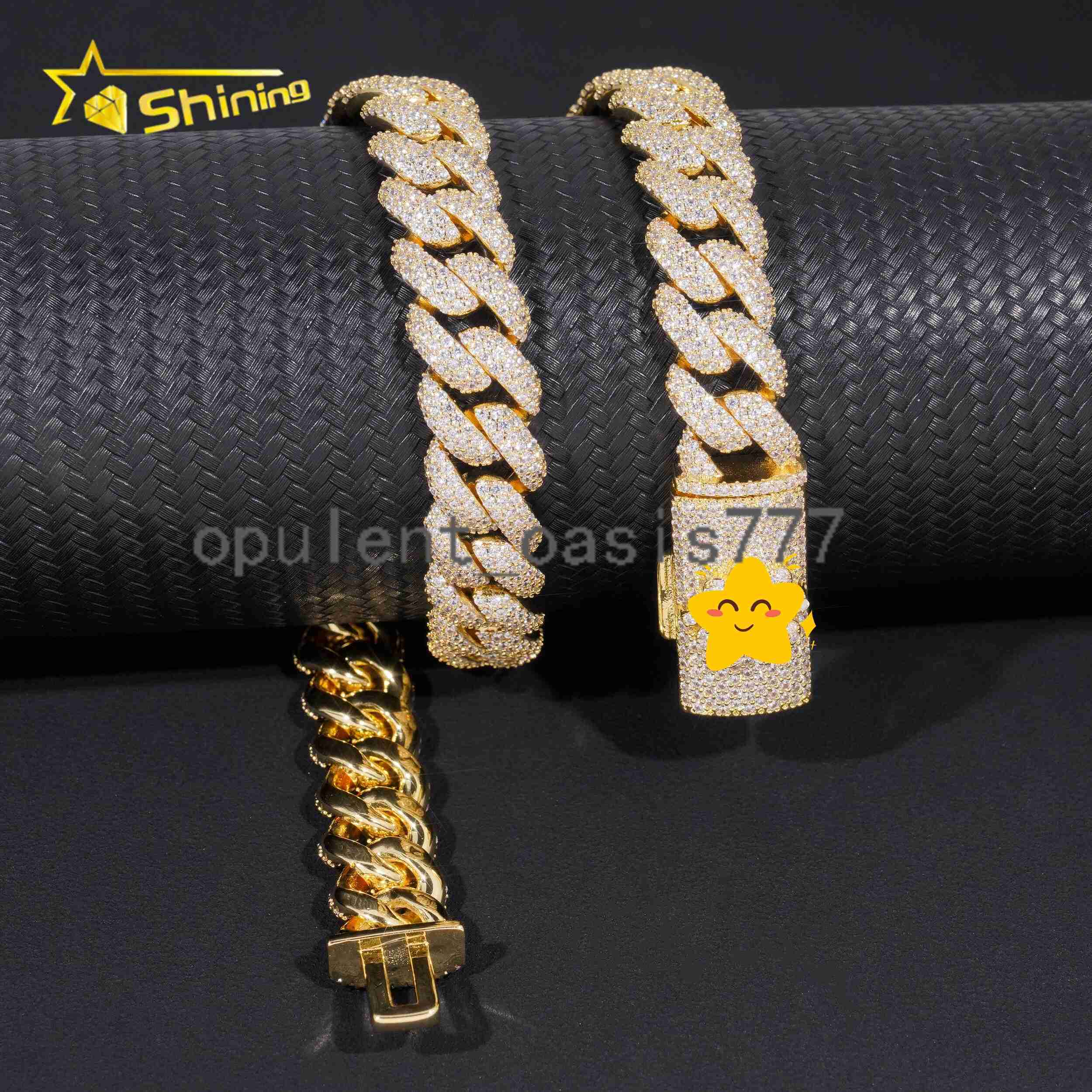 Gold Plated Pass Diamond Tester 13MM 925 Silver Iced Out Moissanite Cuban Link Chain Men Hip Hop Chain Necklace