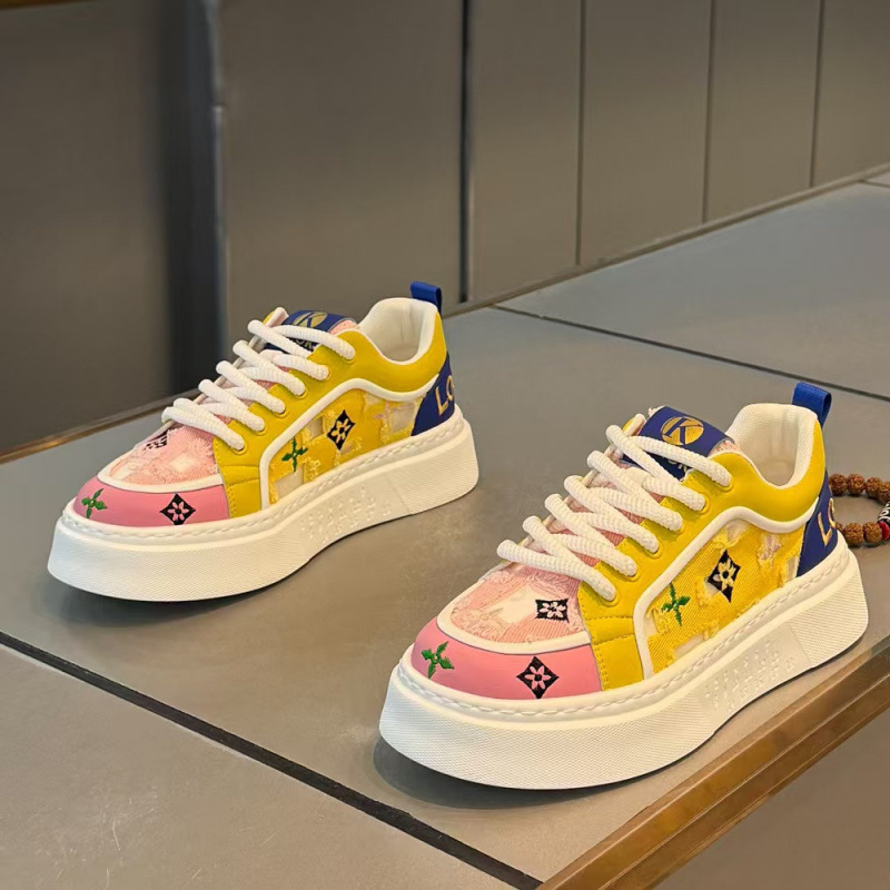 Summer comfortable and breathable sports and casual shoes for men thick sole height increasing color blocking versatile printed casual shoes