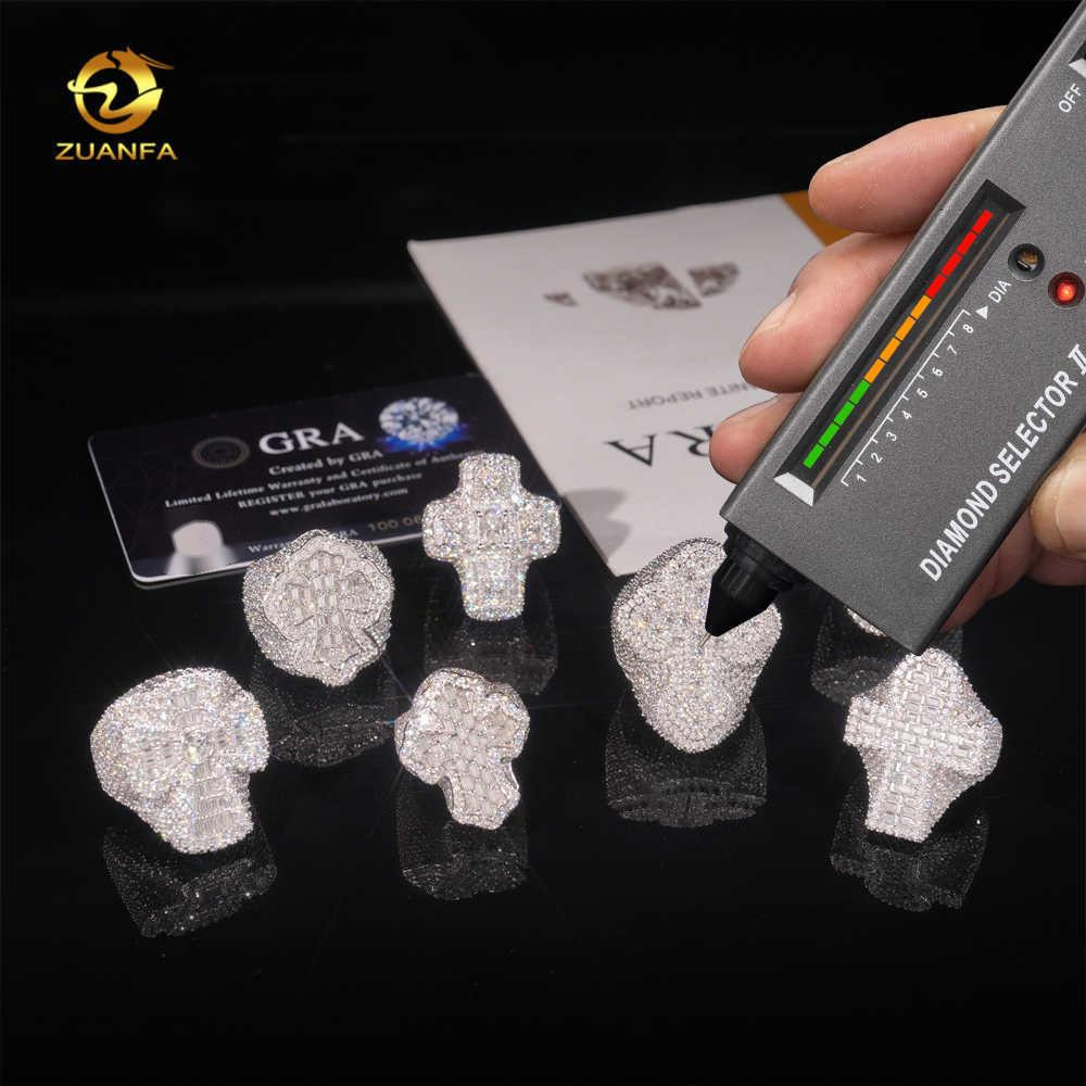 Iced Out Cross Ring 925 Sterling Silver VVS Moissanite Baguette Hip Hop Jewelry for Men Rapper