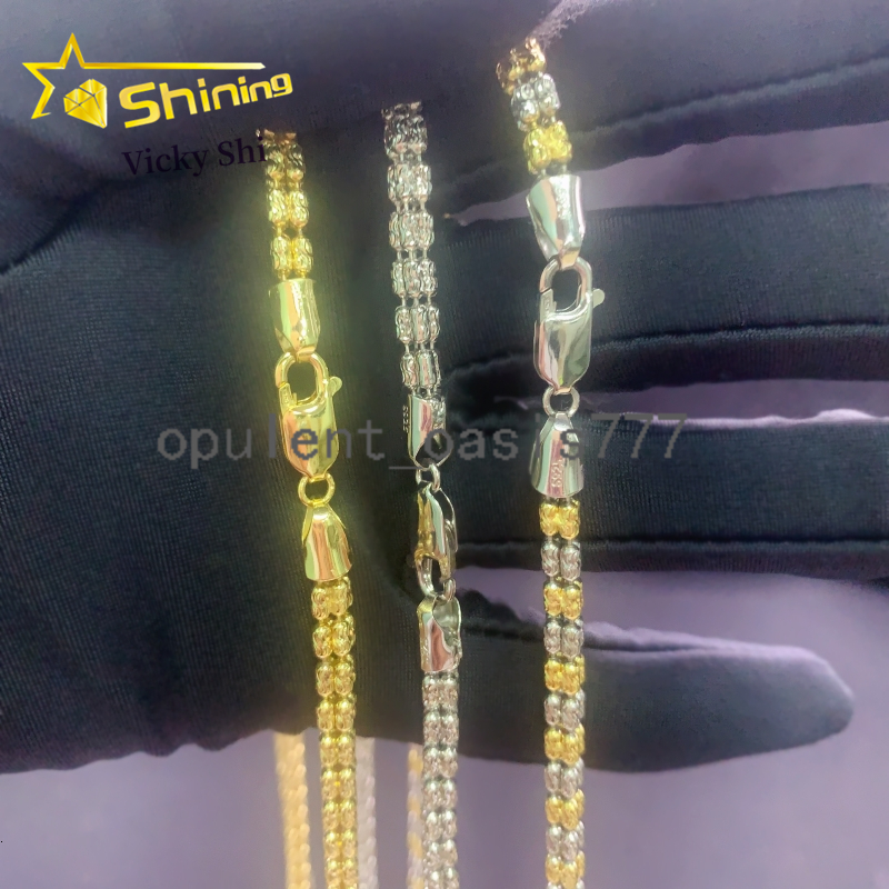 Men Hip Hop Jewelry Necklace S925 Silver Gold Plated 4MM Width Two Tone Link Chain Necklace Rope Chain