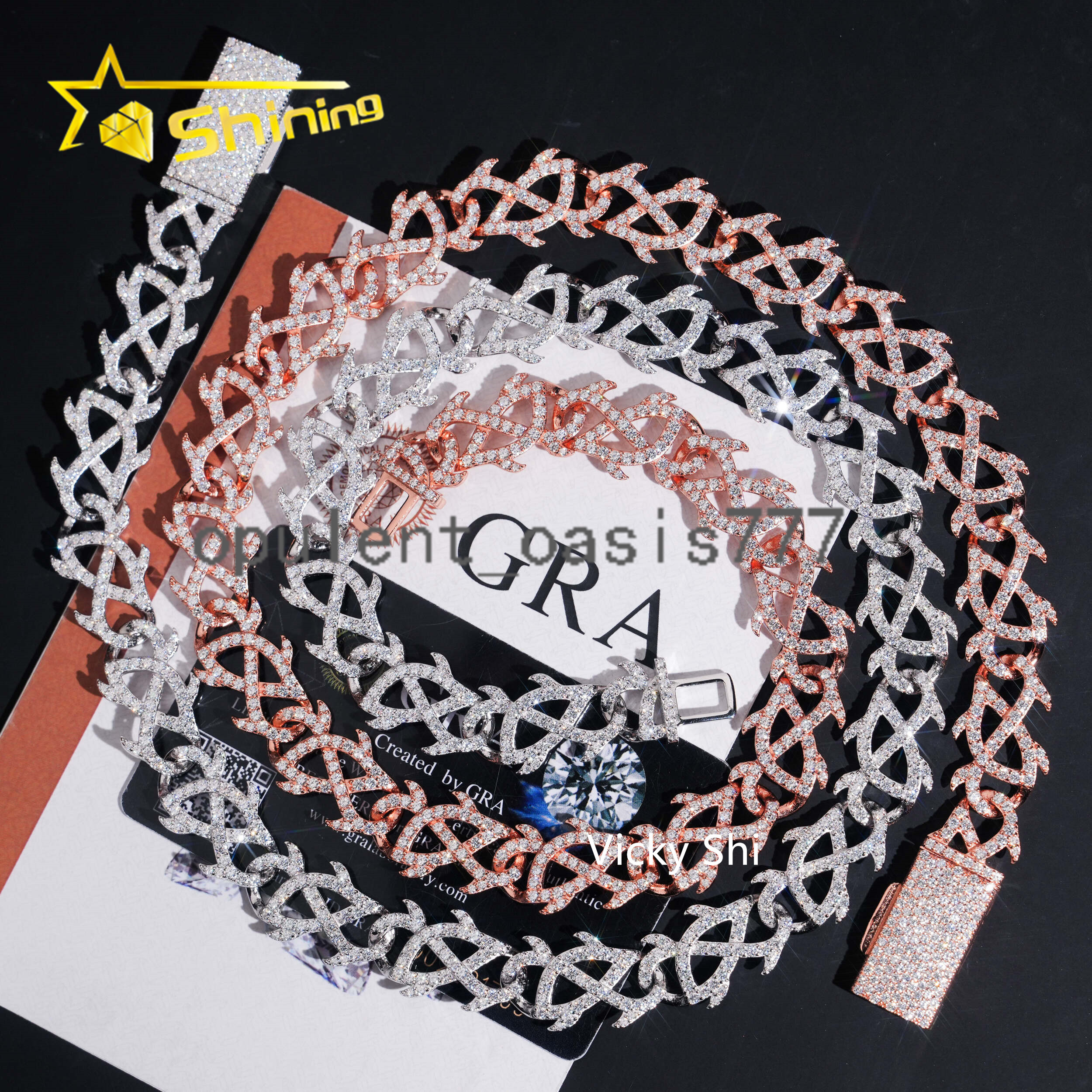 Hip Hop 15mm Thorns Style Cuban Link Chain 925 Sterling Silver Moissanite Jewelry GRA Certificated Iced Out Mens Chain Necklace