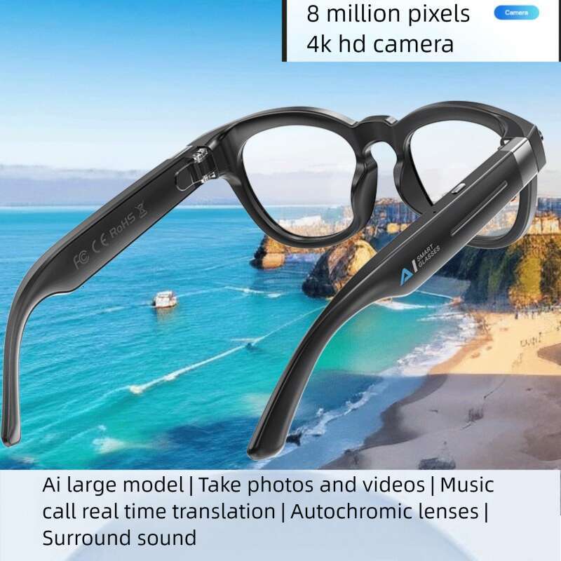New AI Smart Glasses Q8, 8MP HD Camera Photo Video Recording, 32GB Bluetooth Music Player Multifunctional Glasses CKS