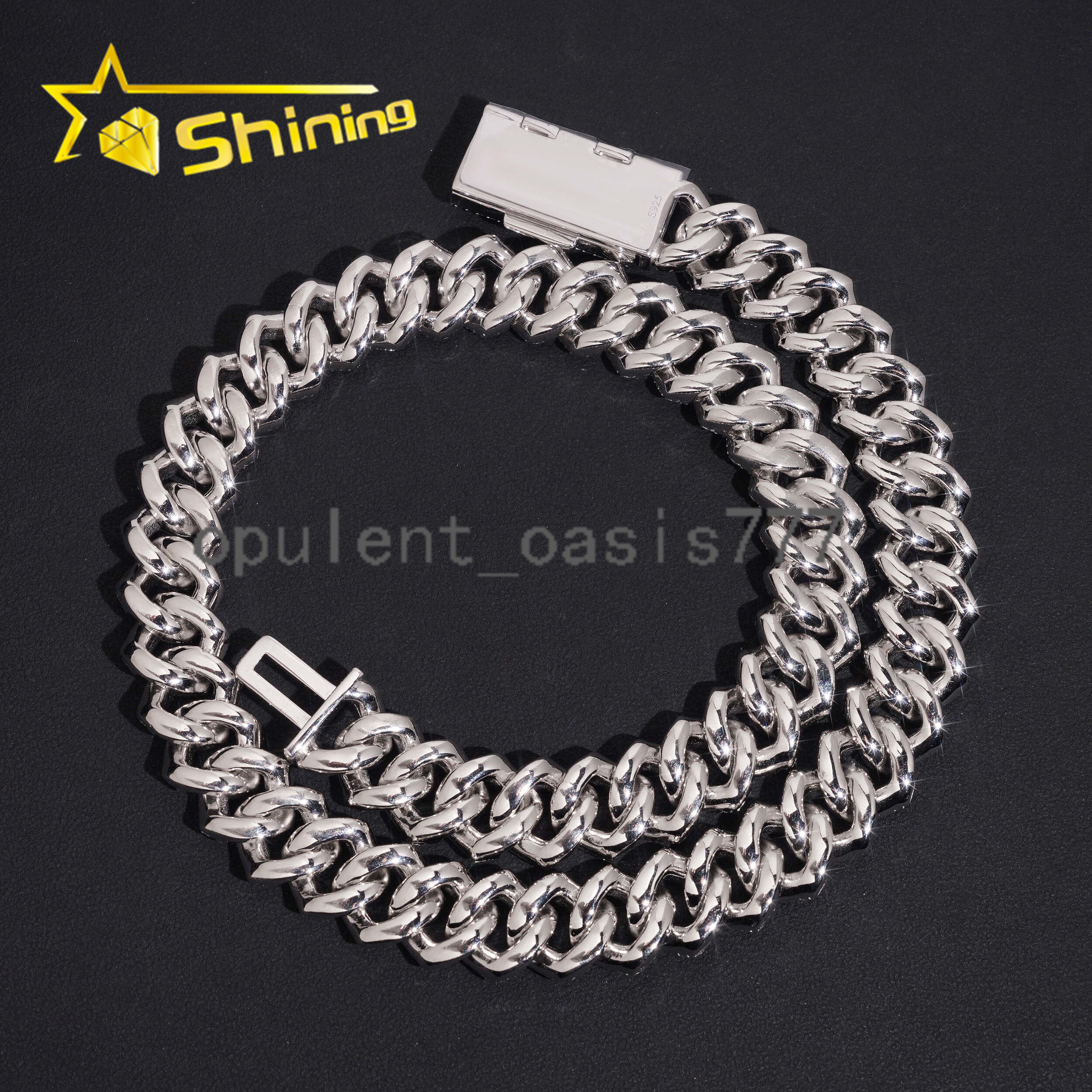 PROMOTION 16mm Moissanite Chain Cuban Links Pass Diamond Tester 925 Silver Cuban Link Chain Necklace White Gold Plated