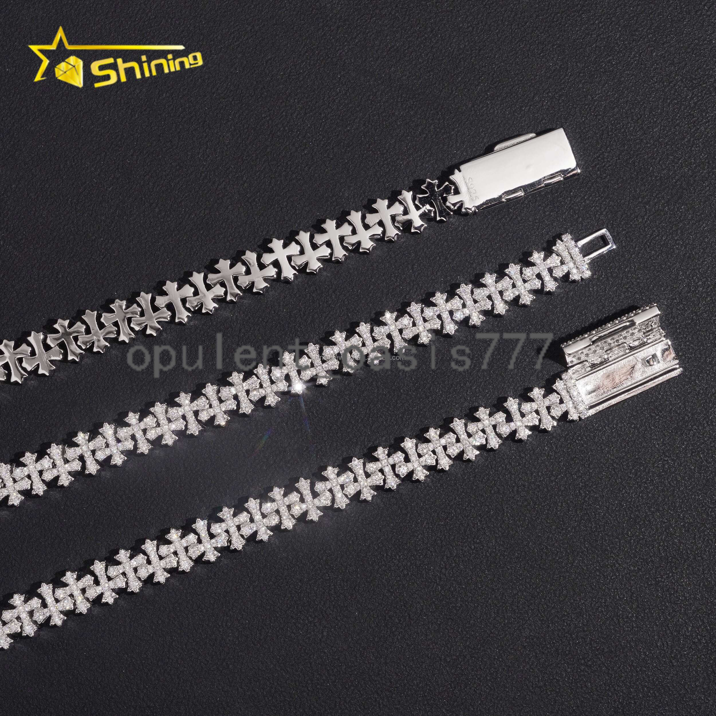 Unique Design Fashion Man Jewelry GRA Certificate S925 Iced Out VVS Moissanite Cross Shape Miami Cuban Link Chain Bracelet