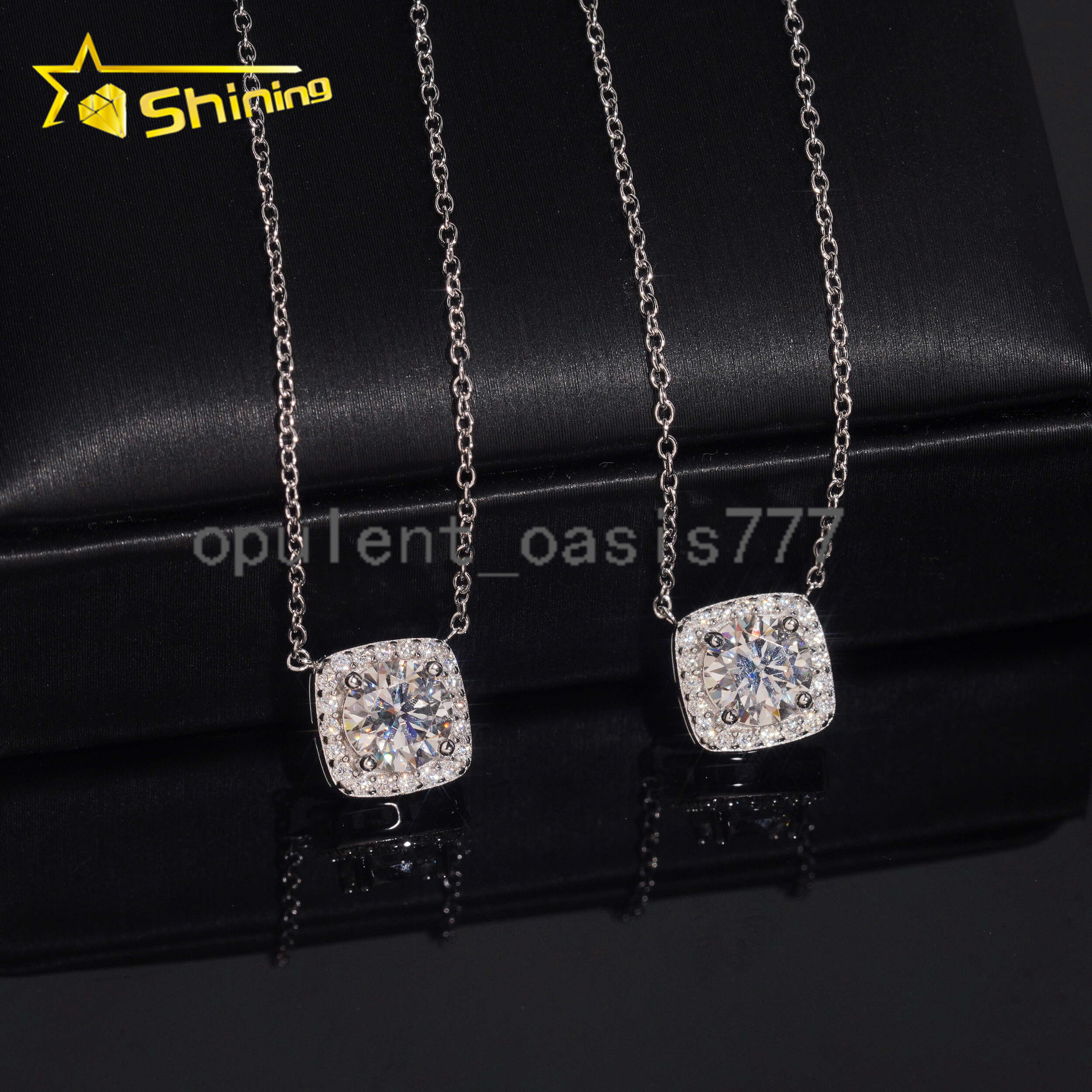 USA Local Stock Fine Jewelry Moissanite Necklace 925 Silver Classic Halo Design Round Moissanite Pendant Necklace for Women