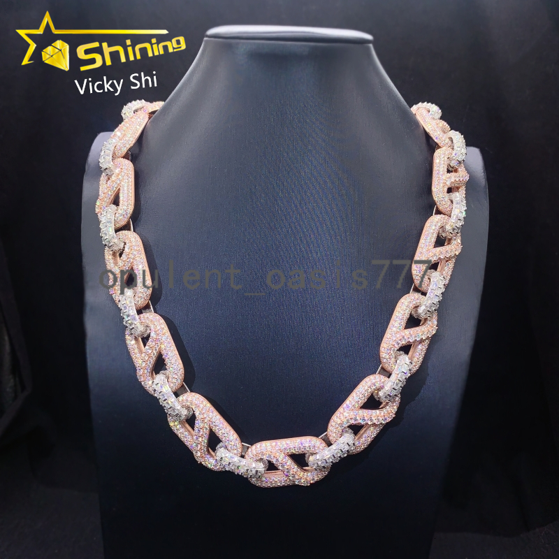 Rapper Luxury 20MM Big Size Two Tones Iced Out Moissanite Cuban Link Chain Hip Hop Jewelry 925 Silver Infinity Chain Men