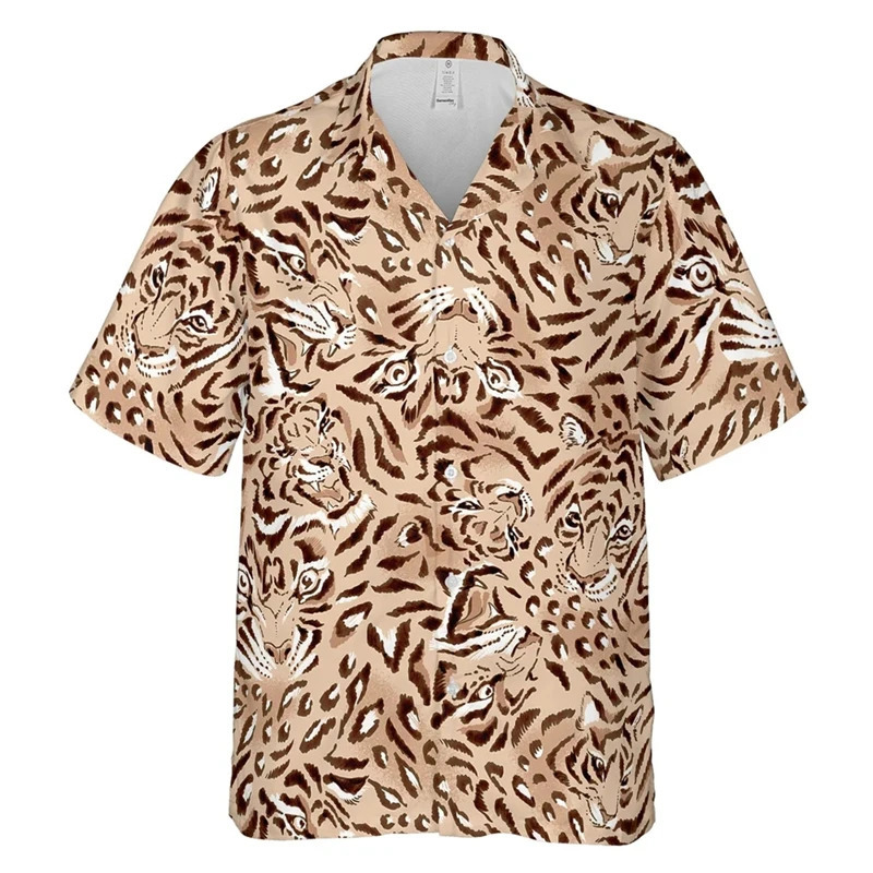 Hawaiian Beach Tiger Pattern Shirts For Men Clothing Fashion Hawaii Animal 3D Printed Short Sleeve Holiday Party Y2k Tops Blouse260317