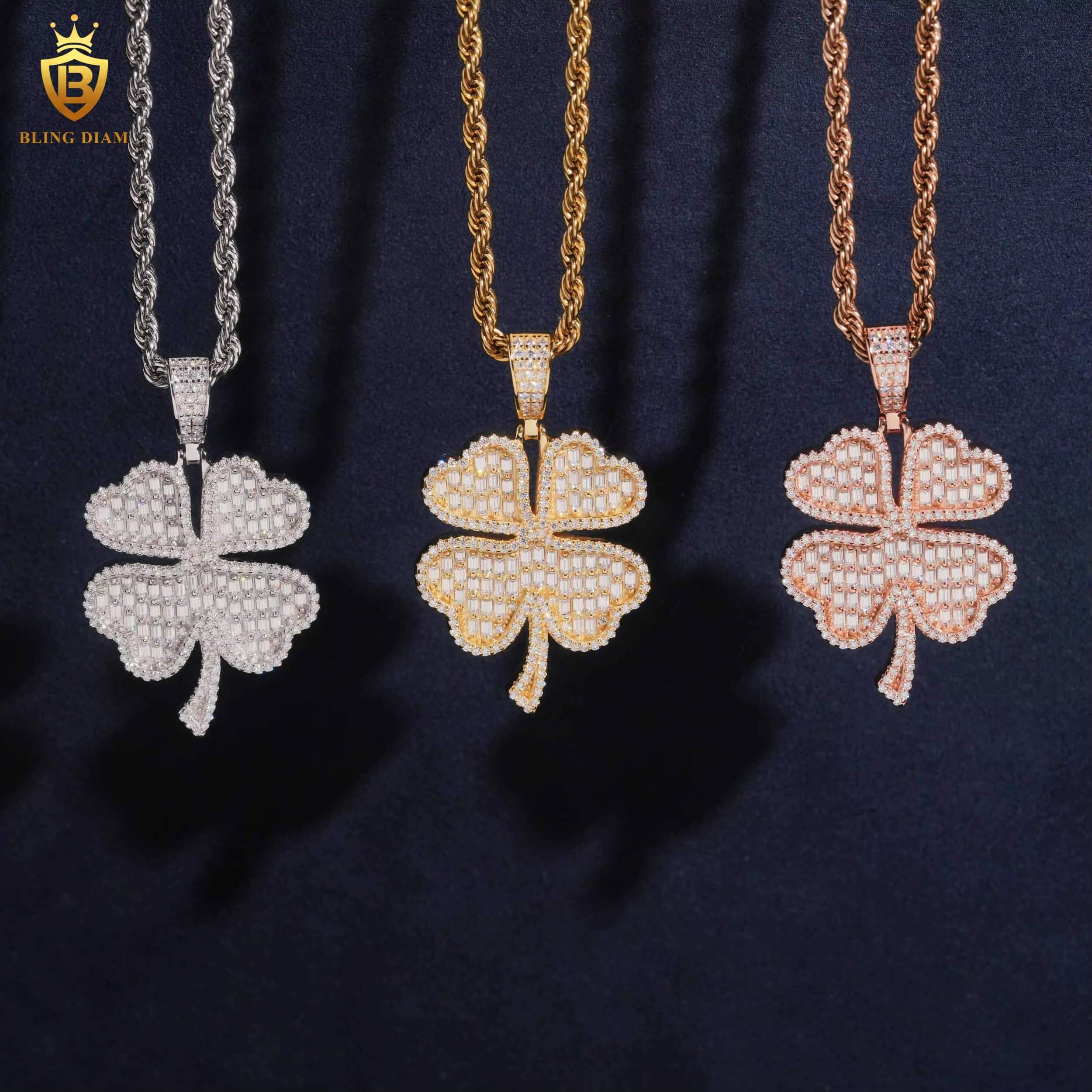 Factory Outlet VVS Moissanite Pendant Men 925 Silver Charm Pendant HipHop Four Leaf Clover Pendant Iced Out Moissanite Pendant