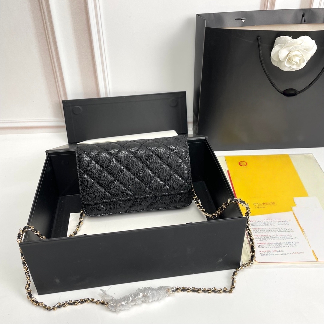20cm Quilted Caviar Woc Chain Bag Classic Flap Bag On Chain Vintage diamond grid Designer bags Crossbody Bag luxury Purse shoulder bag Handbag Envelope Bag