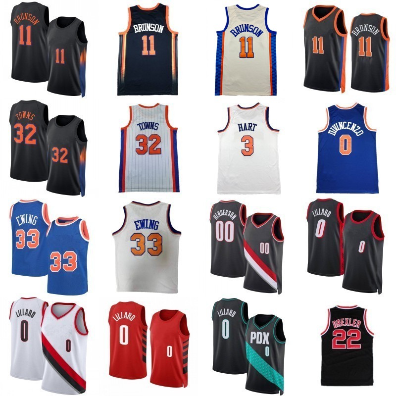 Jalen Brunson Karl-Anthony Towns Josh Hart Donte DiVincenzo Yang Hansen Henderson Damian Lillard City Basketball Jersey Mens Clyde Drexler Patrick Ewing Shirt