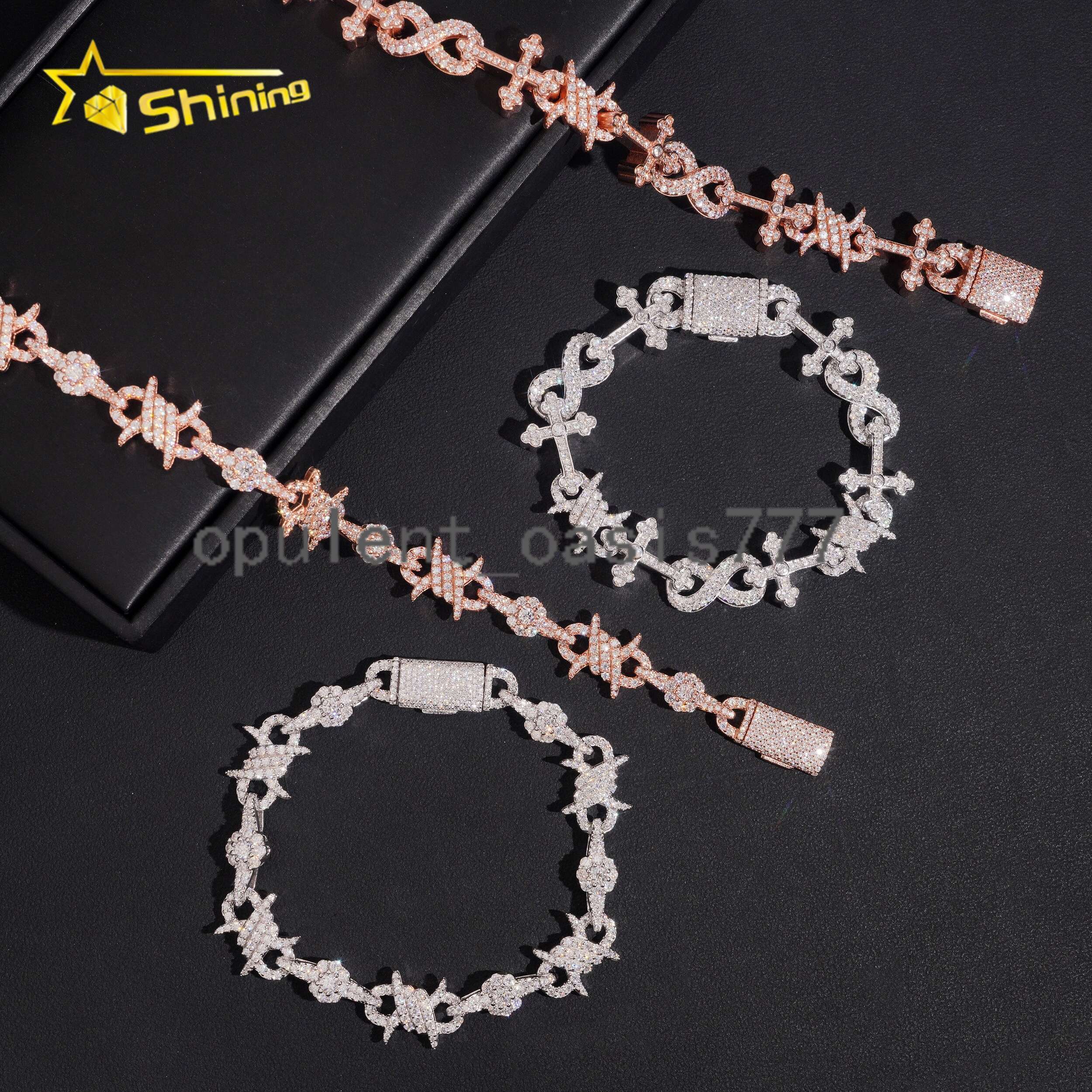 Iced Out 925 Silver Infinity Moissanite Cuban Bracelet Collection Hip Hop Jewelry Cross Style VVS Moissanite Bracelet Men