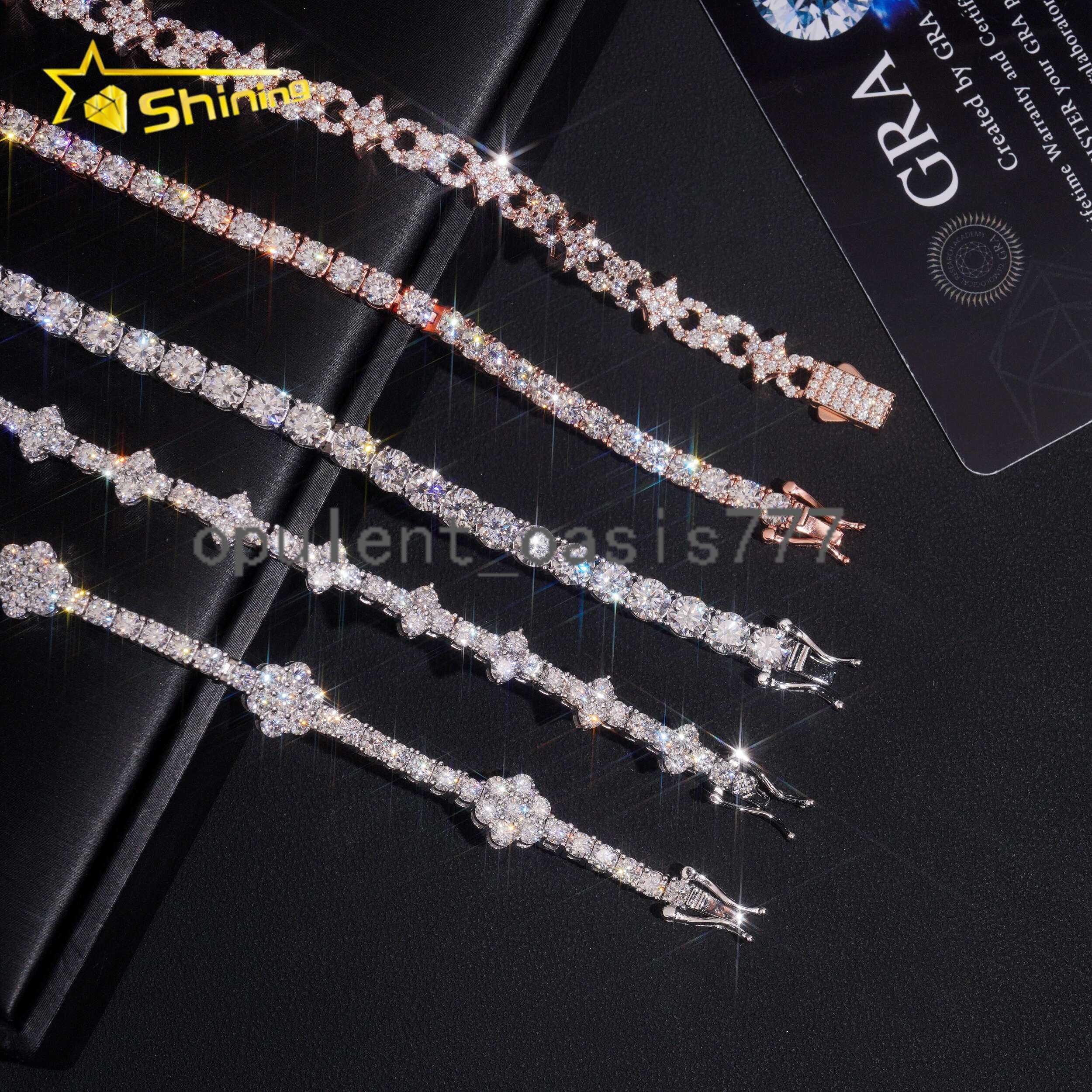 Hot Sell Moissanite Tennis Bracelet Fine Jewelry 925 Silver Man Bracelet Iced Out Mixed Design Flower Cross Moissanite Bracelet