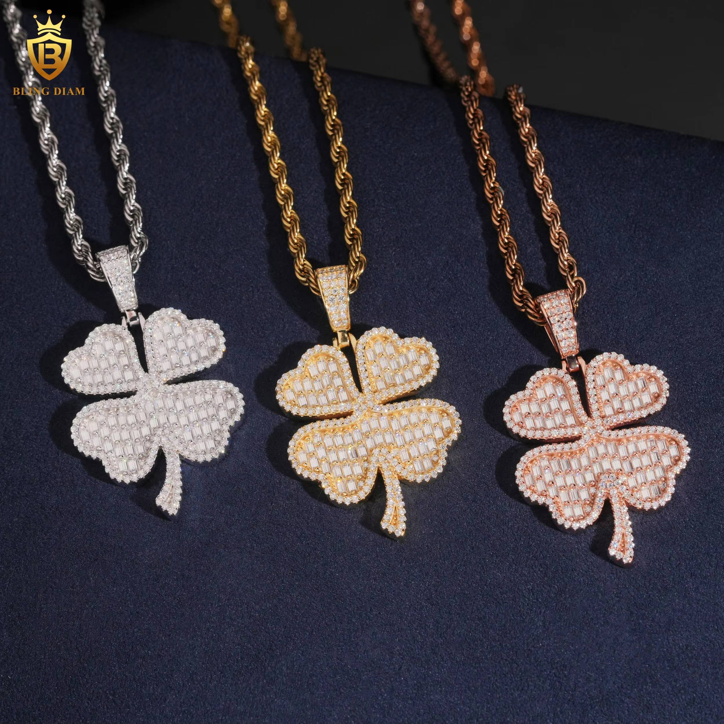 Factory Outlet VVS Moissanite Pendant Men 925 Silver Charm Pendant HipHop Four Leaf Clover Pendant Iced Out Moissanite Pendant