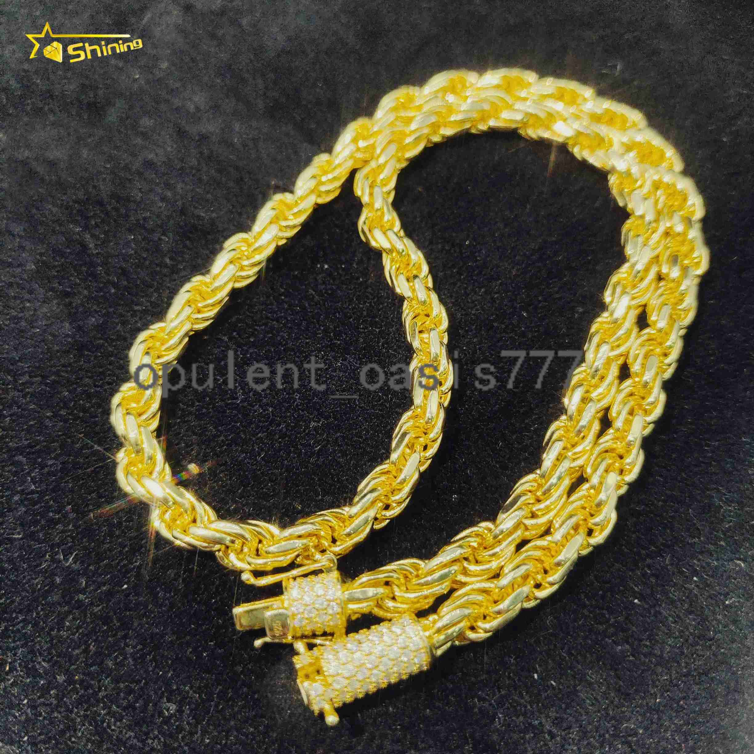 Hip Hop Jewelry Iced Out Fashion Cuban Link Necklace 6MM Solid Silver Moissanite Rope Chain for Men Women