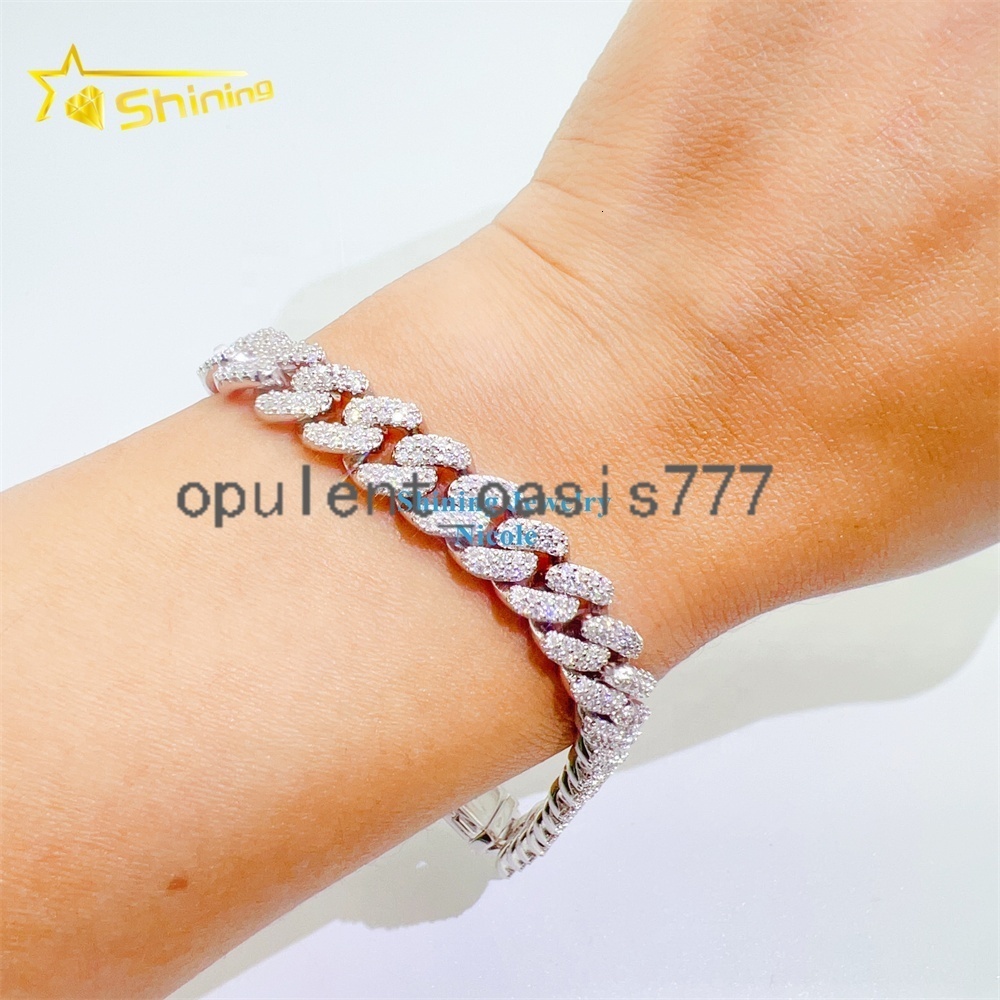 Top Quality 925 Silver Iced Out Custom Hip Hop Jewelry Moissanite Cuban Link Chain 8mm Cuban Link Bracelet