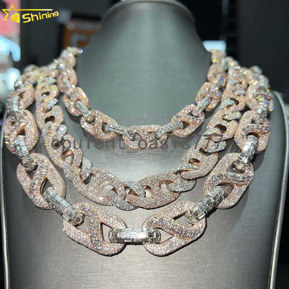 Crazy Design Bussdown Custom 15mm 18mm 20mm VVS Moissanite Chain Hip Hop Baguette Moissanite Cuban Link Chain
