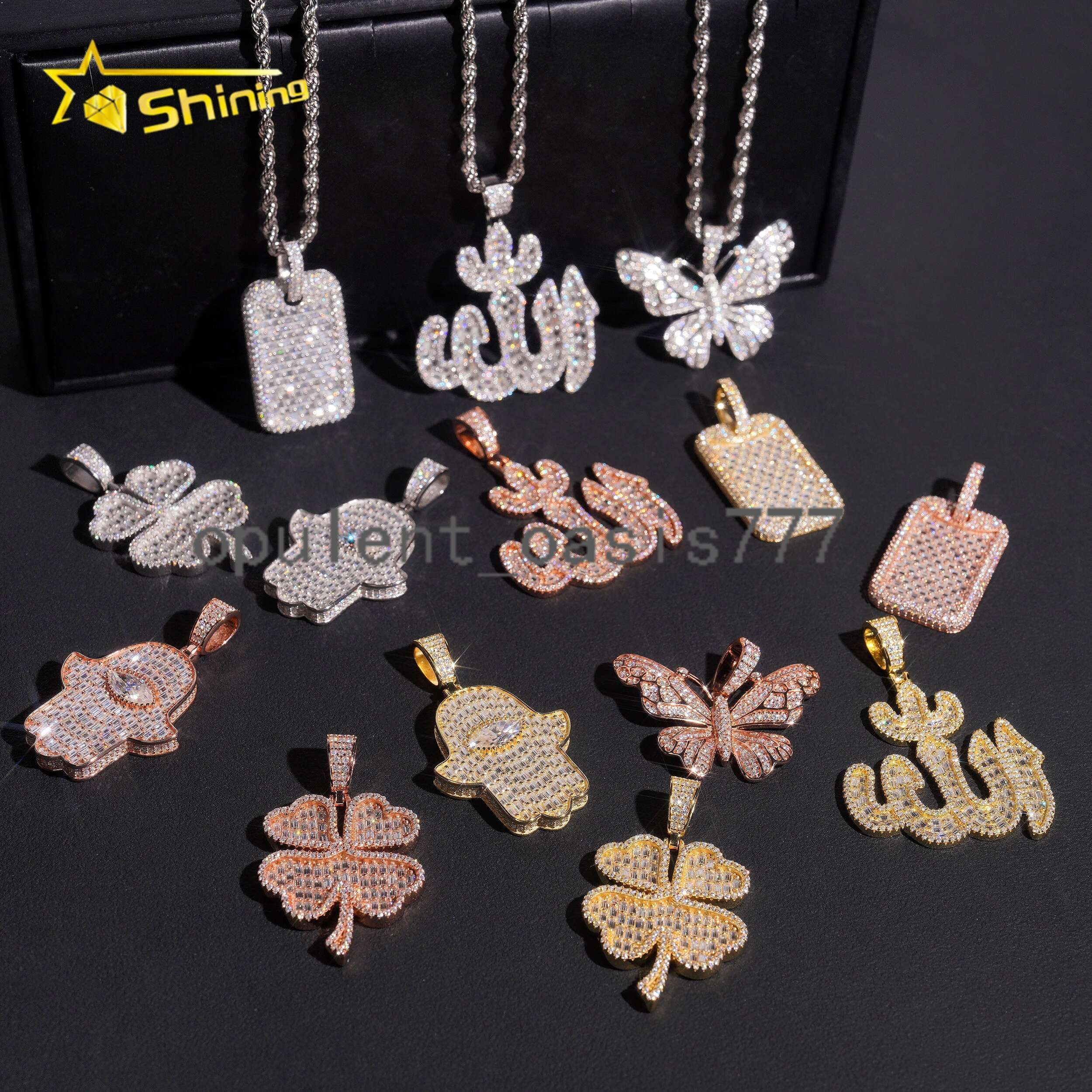 GRA New Stocks Clover Hamsa Iced Out Moissanite Pendant Charms Collection Men Women Custom Pendant Moissanite Hip Hop Jewelry
