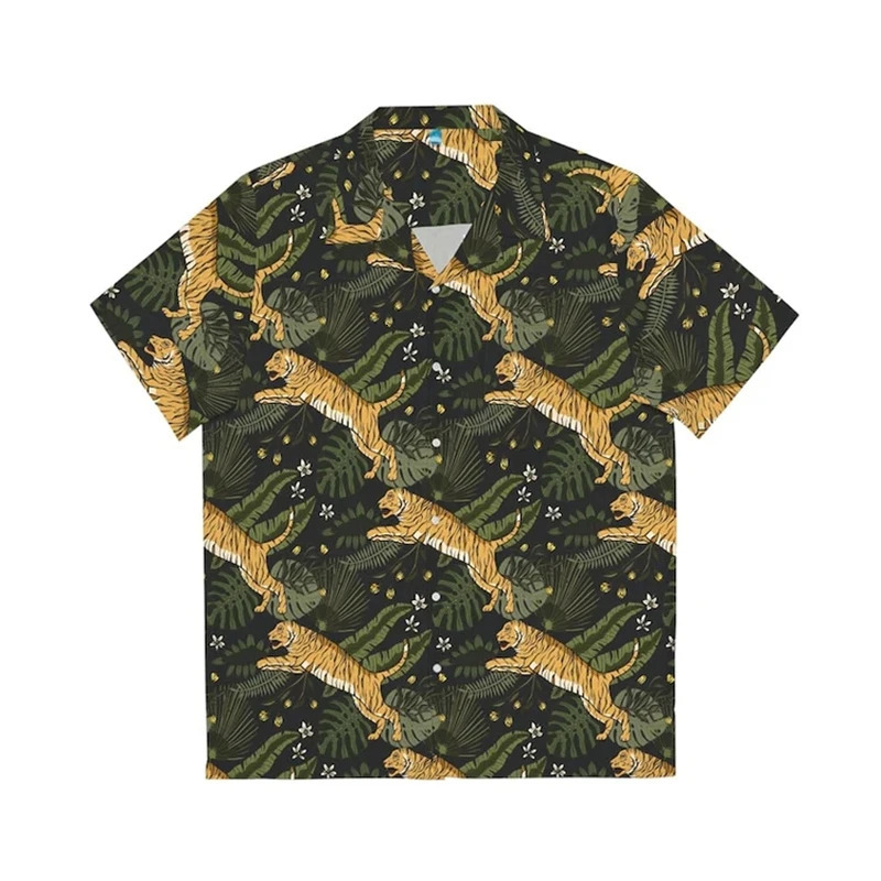 Hawaiian Beach Tiger Pattern Shirts For Men Clothing Fashion Hawaii Animal 3D Printed Short Sleeve Holiday Party Y2k Tops Blouse260317