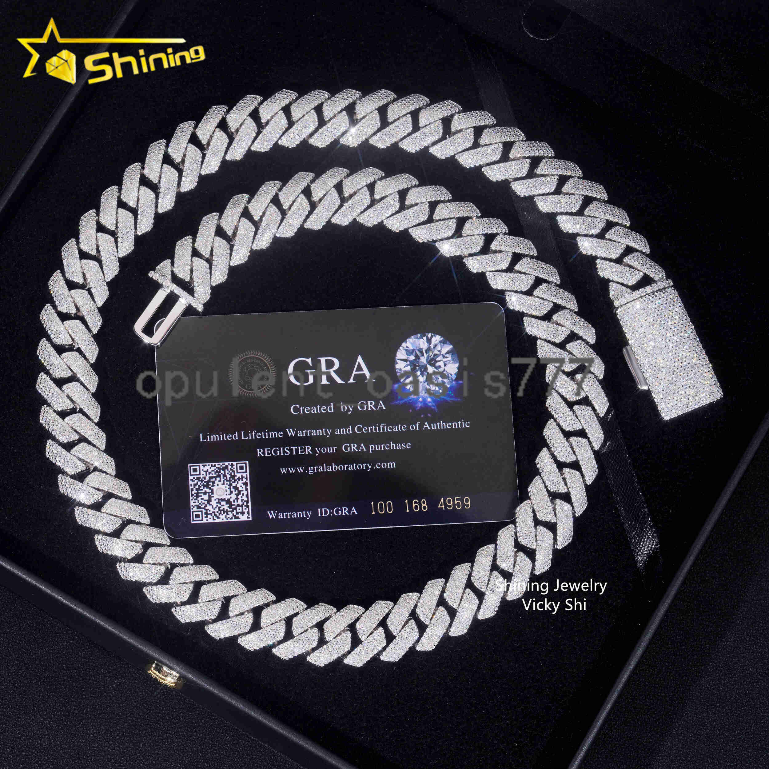 Hip Hop 15MM 4 Rows GRA Certificated Moissanite Cuban Link Chain 925 Sterling Silver Rapper Iced Out Chain
