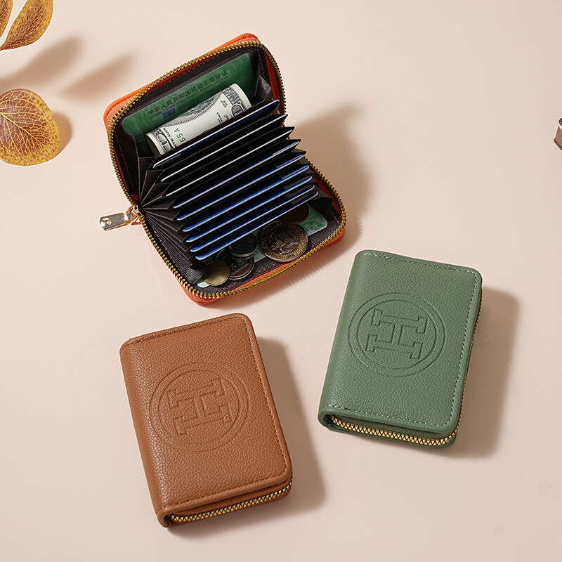 Women's Premium Leather Zip Around Wallet, Embossed H Design Card Holder with Coin Compartment, Short Bifold Purse