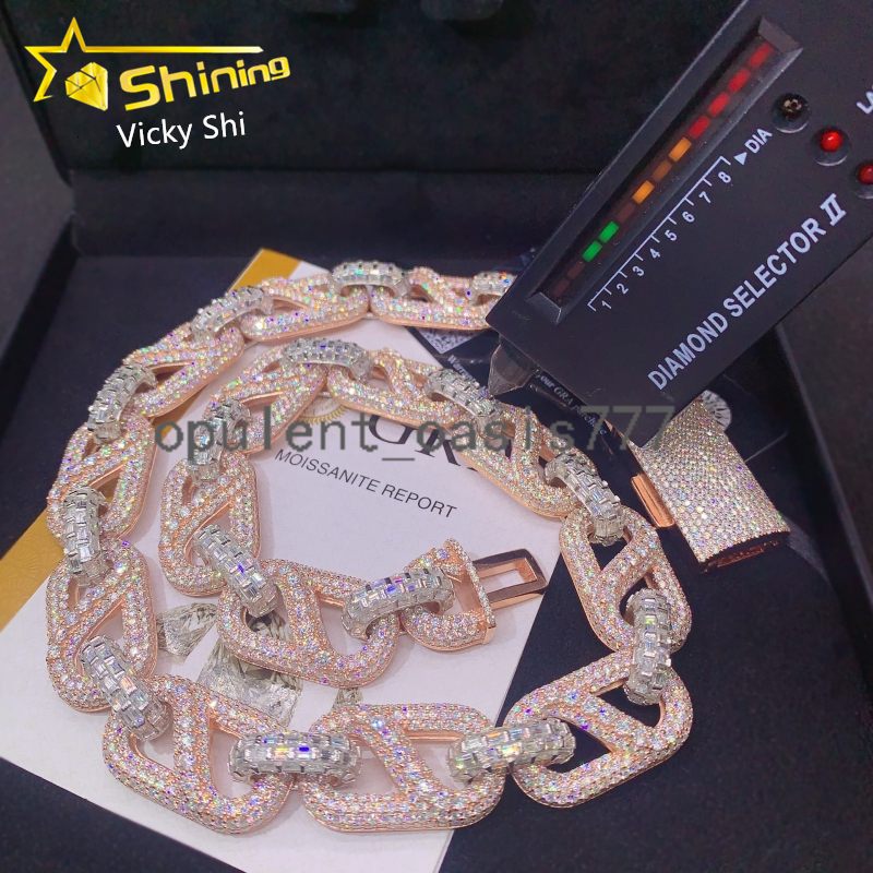 Rapper Luxury 20MM Big Size Two Tones Iced Out Moissanite Cuban Link Chain Hip Hop Jewelry 925 Silver Infinity Chain Men