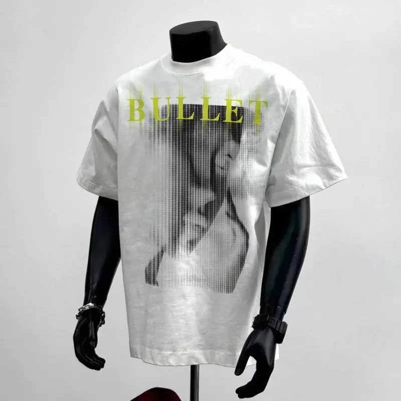 Street Style Character Print Short Sleeve T-Shirt for Men, Summer Hip-Hop Vintage Loose Versatile Pullover Top, Trendy Tee