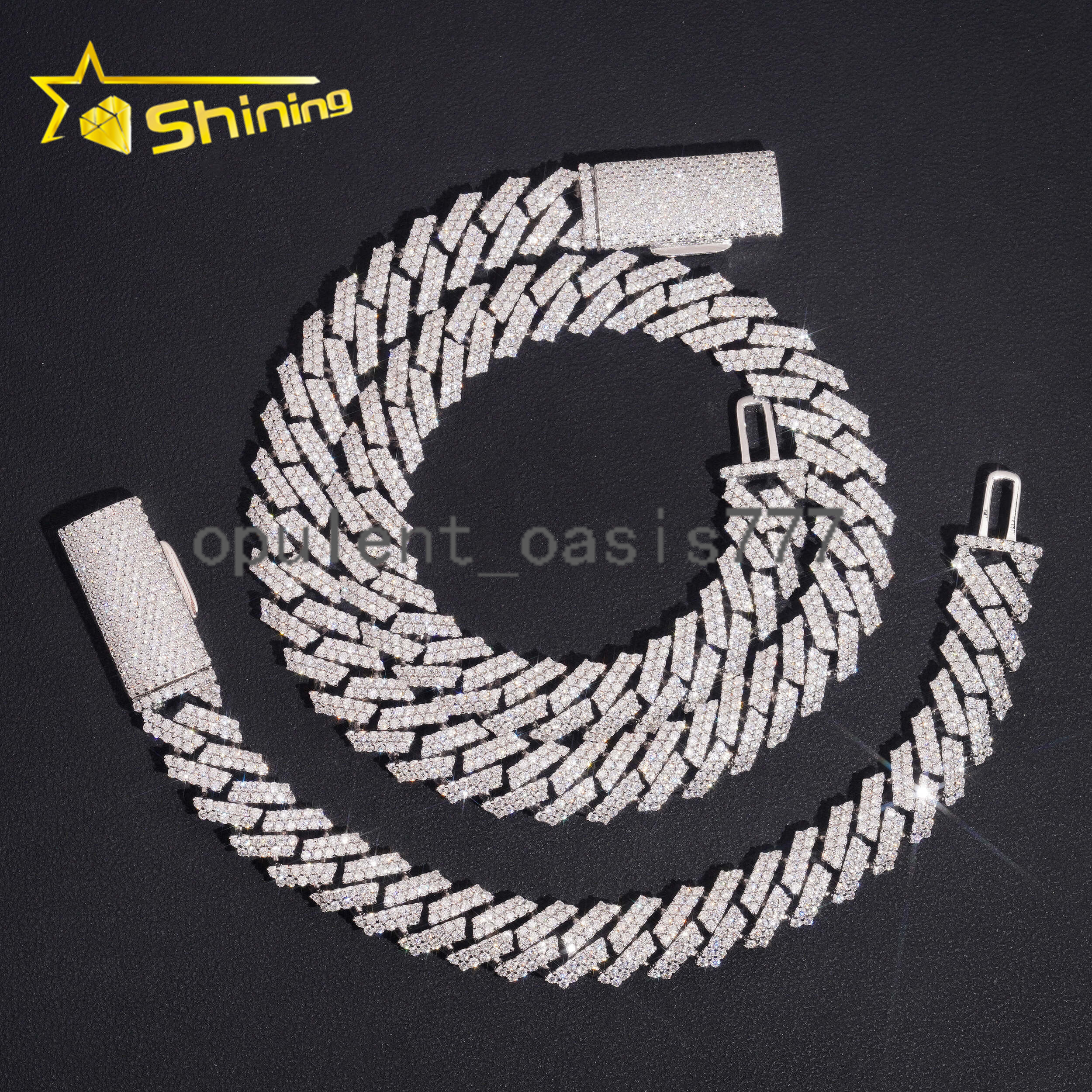 USA New Stocks 12mm 925 Silver Cuban Link Chain Moissanite Hip Hop Jewelry Men Iced Out Moissanite Diamond Necklace