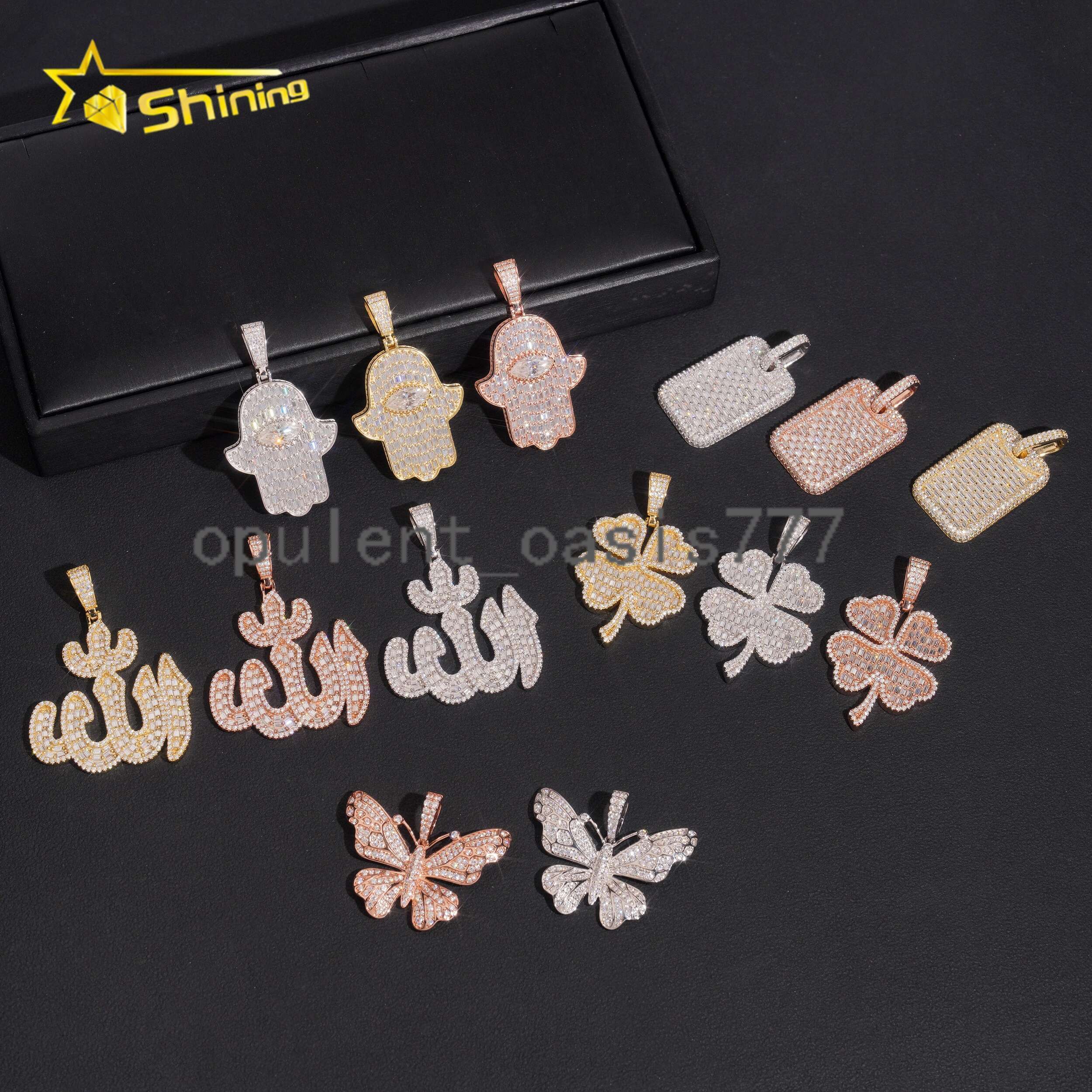 GRA New Stocks Clover Hamsa Iced Out Moissanite Pendant Charms Collection Men Women Custom Pendant Moissanite Hip Hop Jewelry