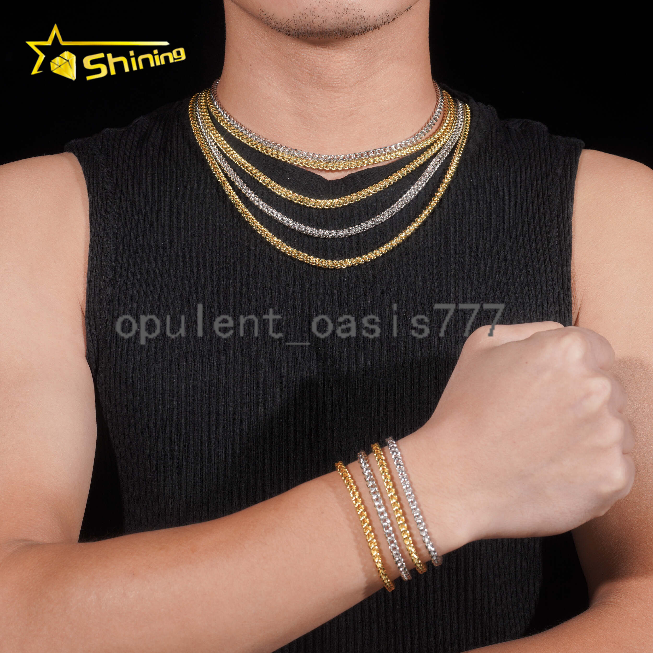 Fast Shipping Hip Hop Jewelry Necklaces Men Women Choker Necklace Fashion Gold Plated 4MM 925 silver 925 silver Moissanite Rope Chain