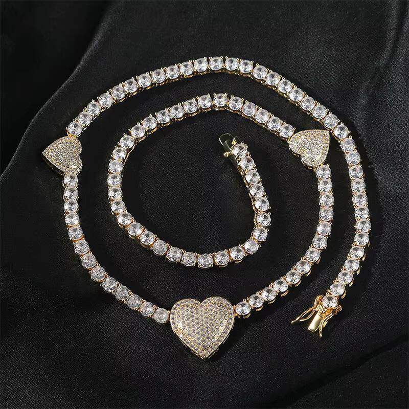 Iced Out Bling Women Unisex Classic Brass 18K Gold Plated Chokers Moissanite VVS Heart Butterfly Charm Party Necklace