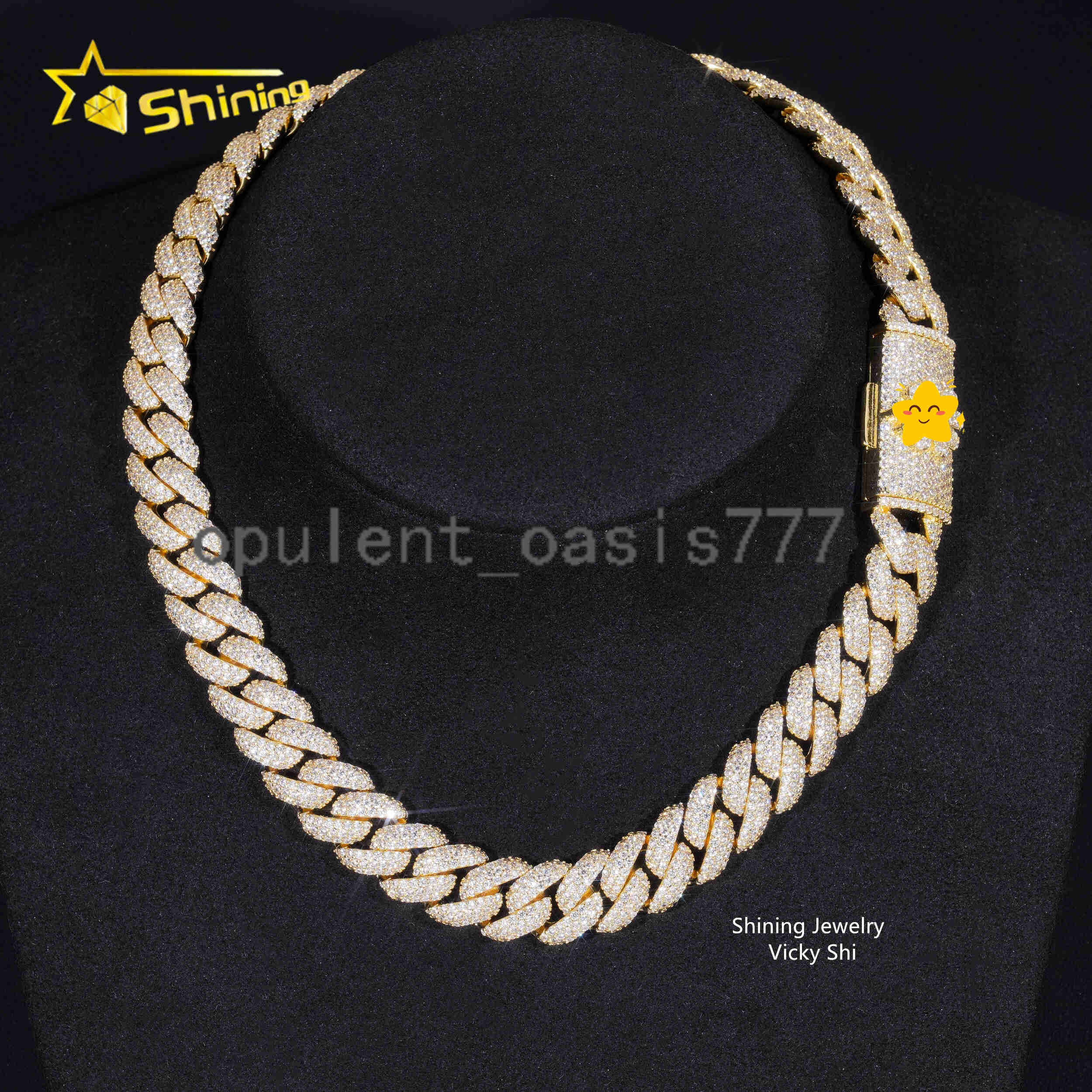 Gold Plated Pass Diamond Tester 13MM 925 Silver Iced Out Moissanite Cuban Link Chain Men Hip Hop Chain Necklace