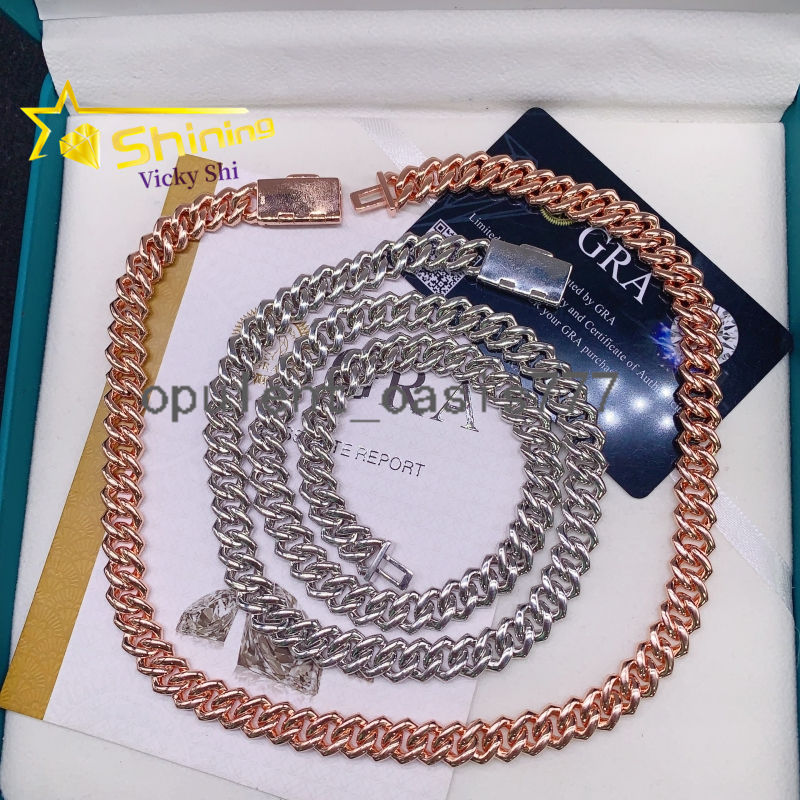 Shining Iced Out Hip Hop Cuban Chain 10MM Width 925 Sterling Silver Moissanite Cuban Link Chain Men Fine Necklace
