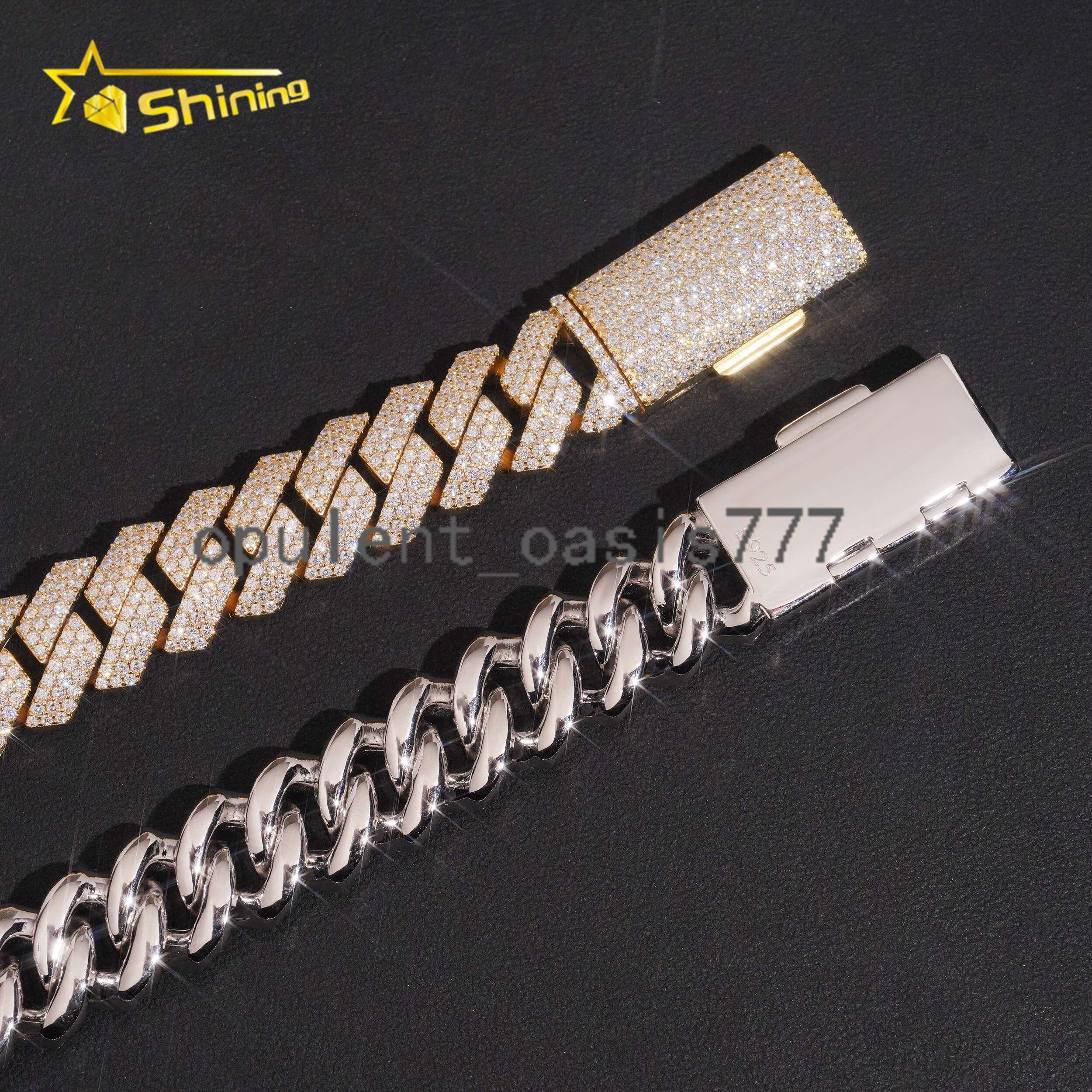 Hip Hop Style Heavy Solid Mens 16mm Moissanite Iced Out 925 Sterling Silver Cuban Link Chain