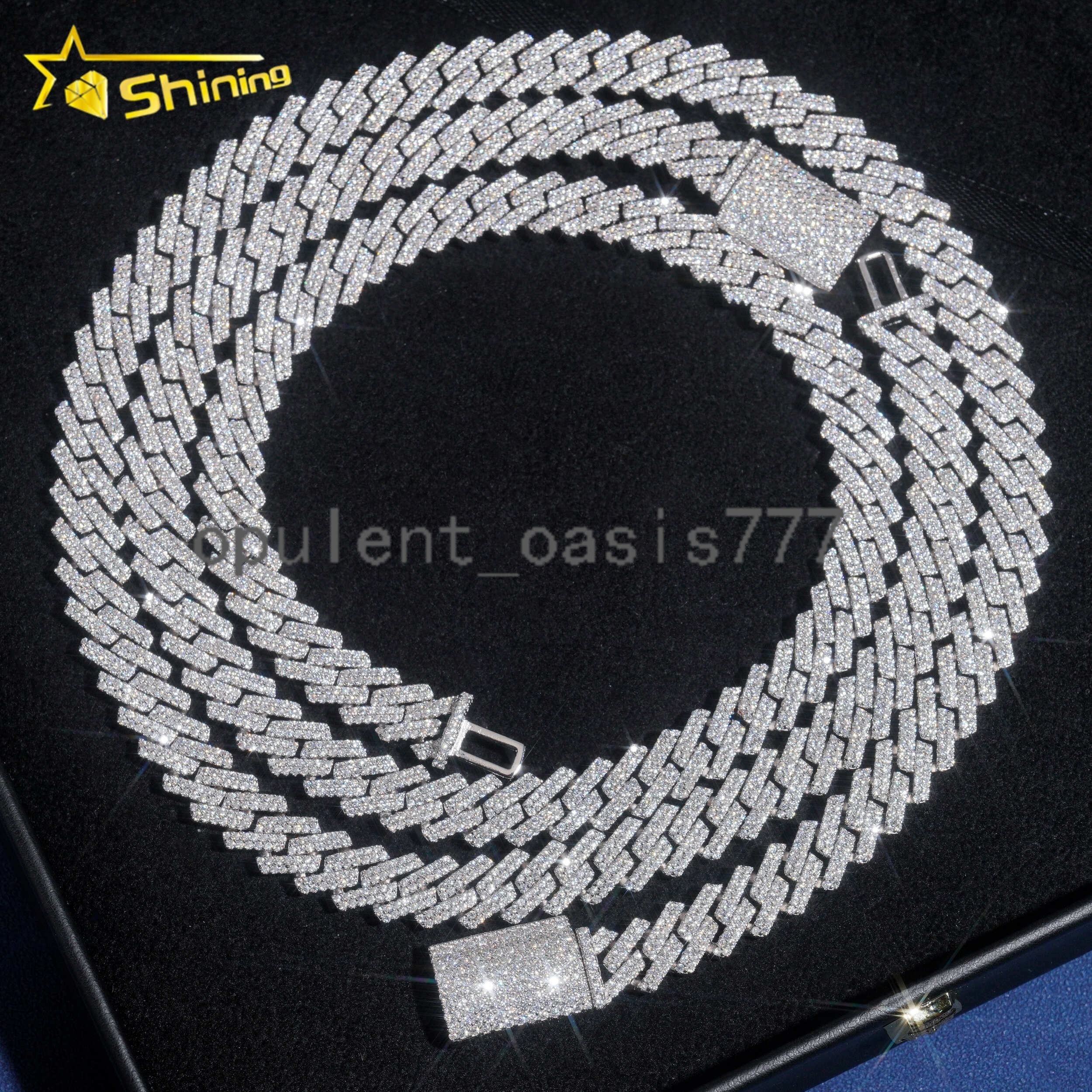 Stocks 10MM Necklace 925 Sterling Silver Gold Plated Hip Hop Jewelry VVS D Color Moissanite Cuban Link Chain