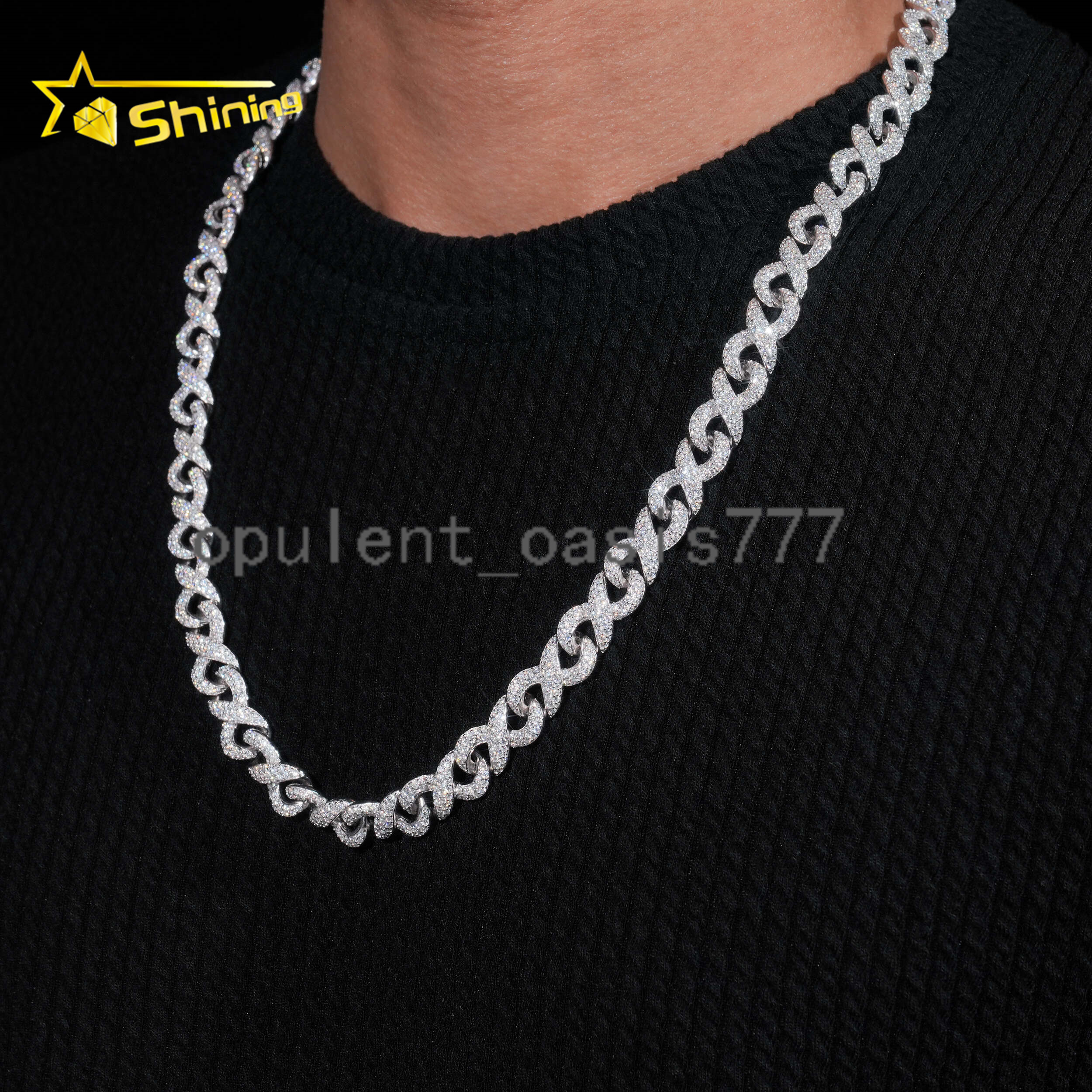 Hot Selling 925 Sterling Silver 10MM Infinity Cuban Link Moissanite Chain Custom Iced Out Cuban Necklace for Men Women